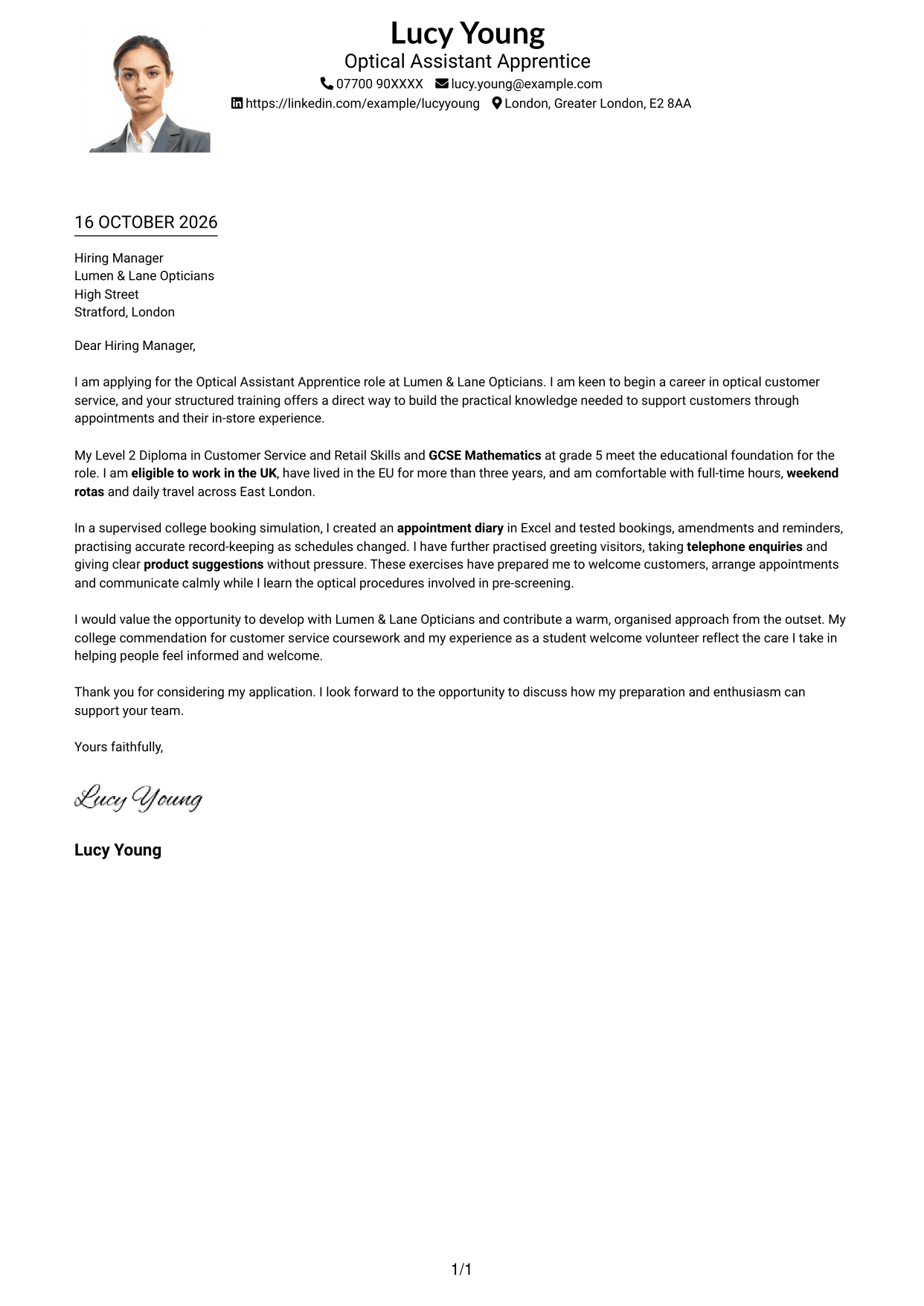 Cover letter example — page 1