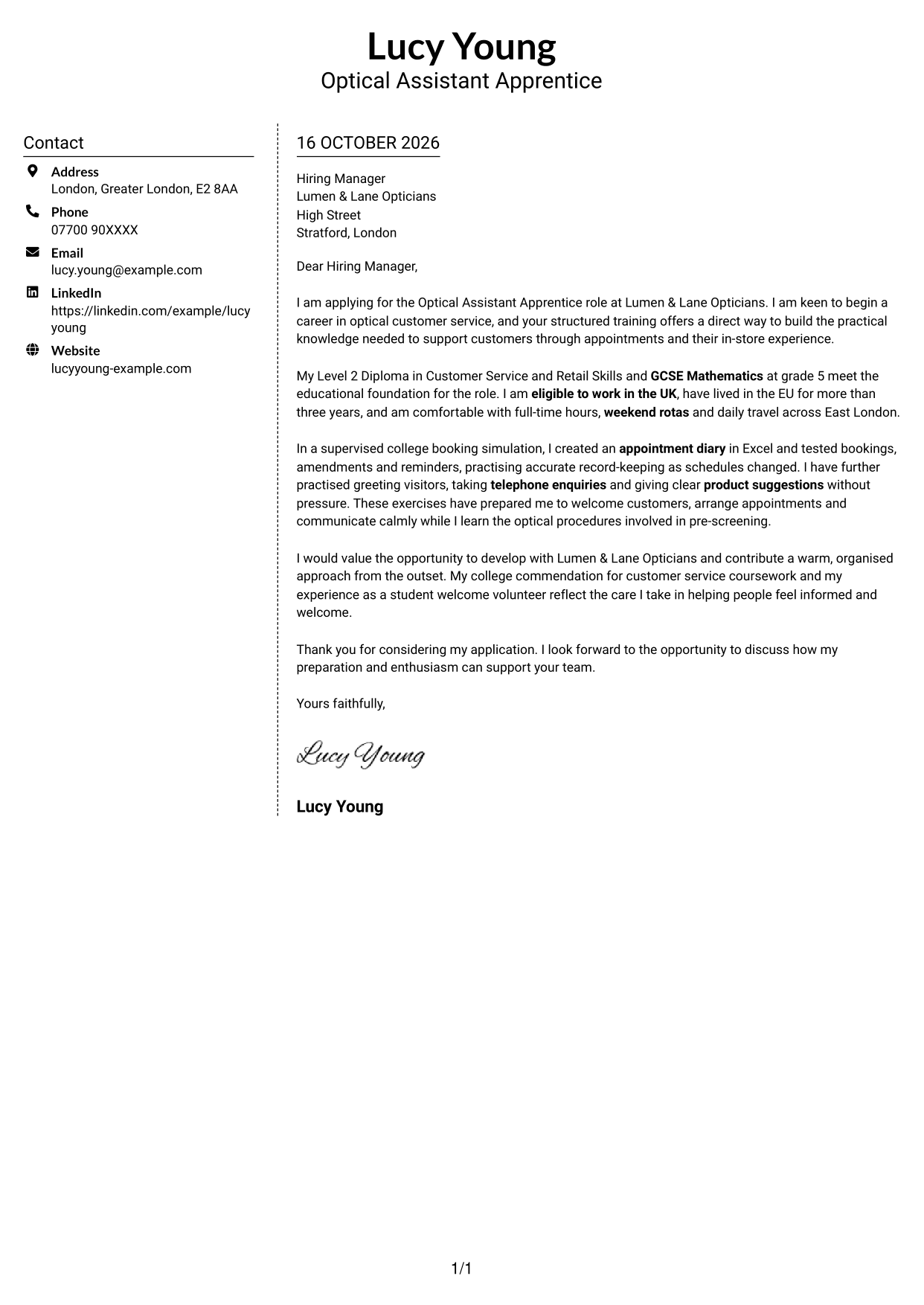 Cover letter example — page 1