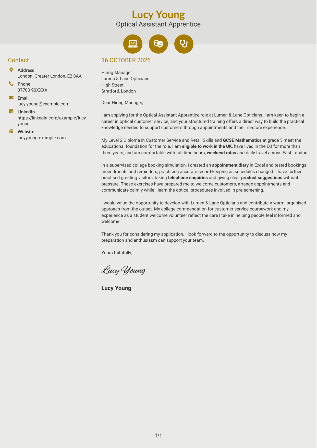 Cover letter example — page 1