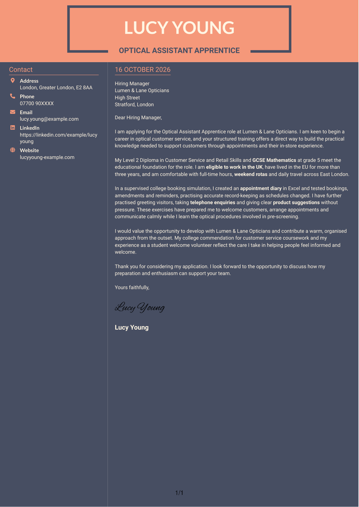 Cover letter example — page 1