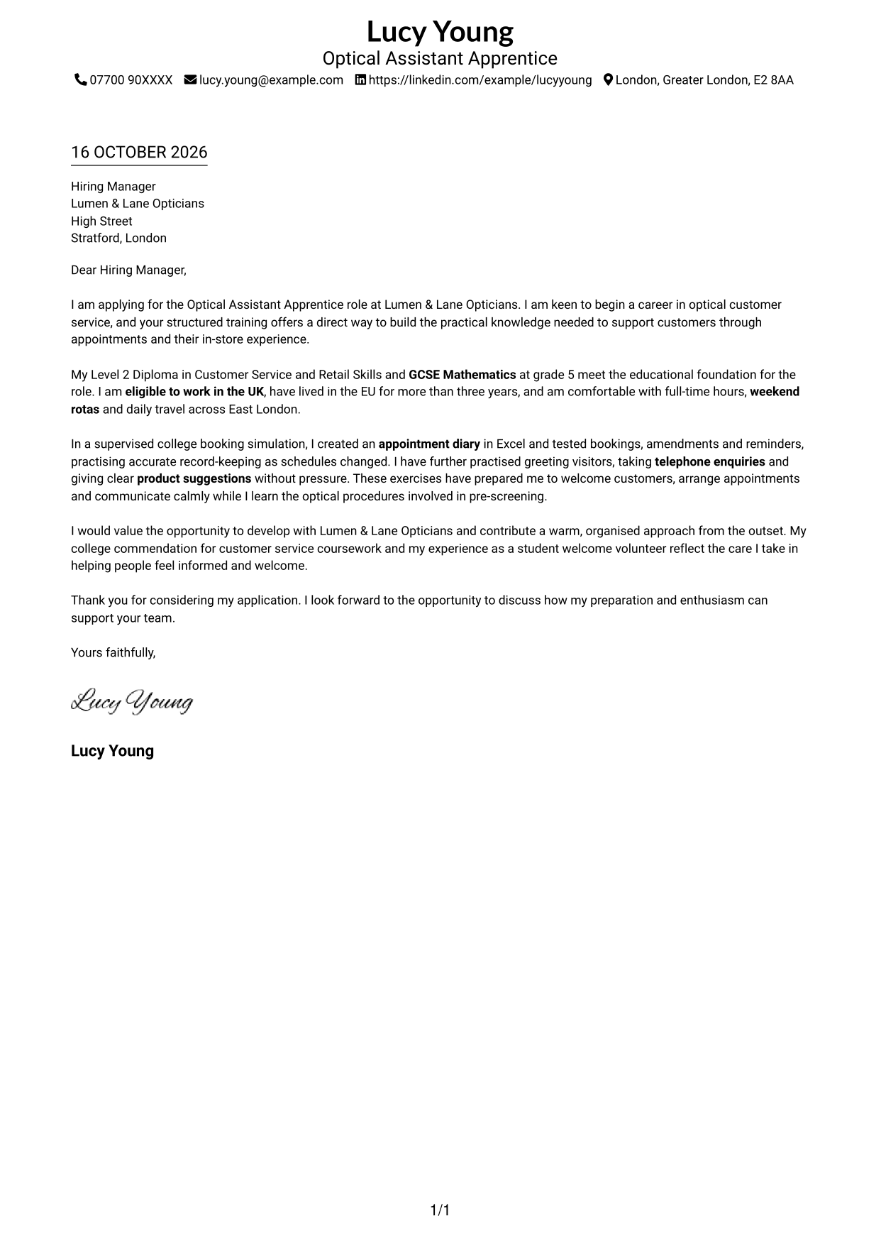 Cover letter example — page 1