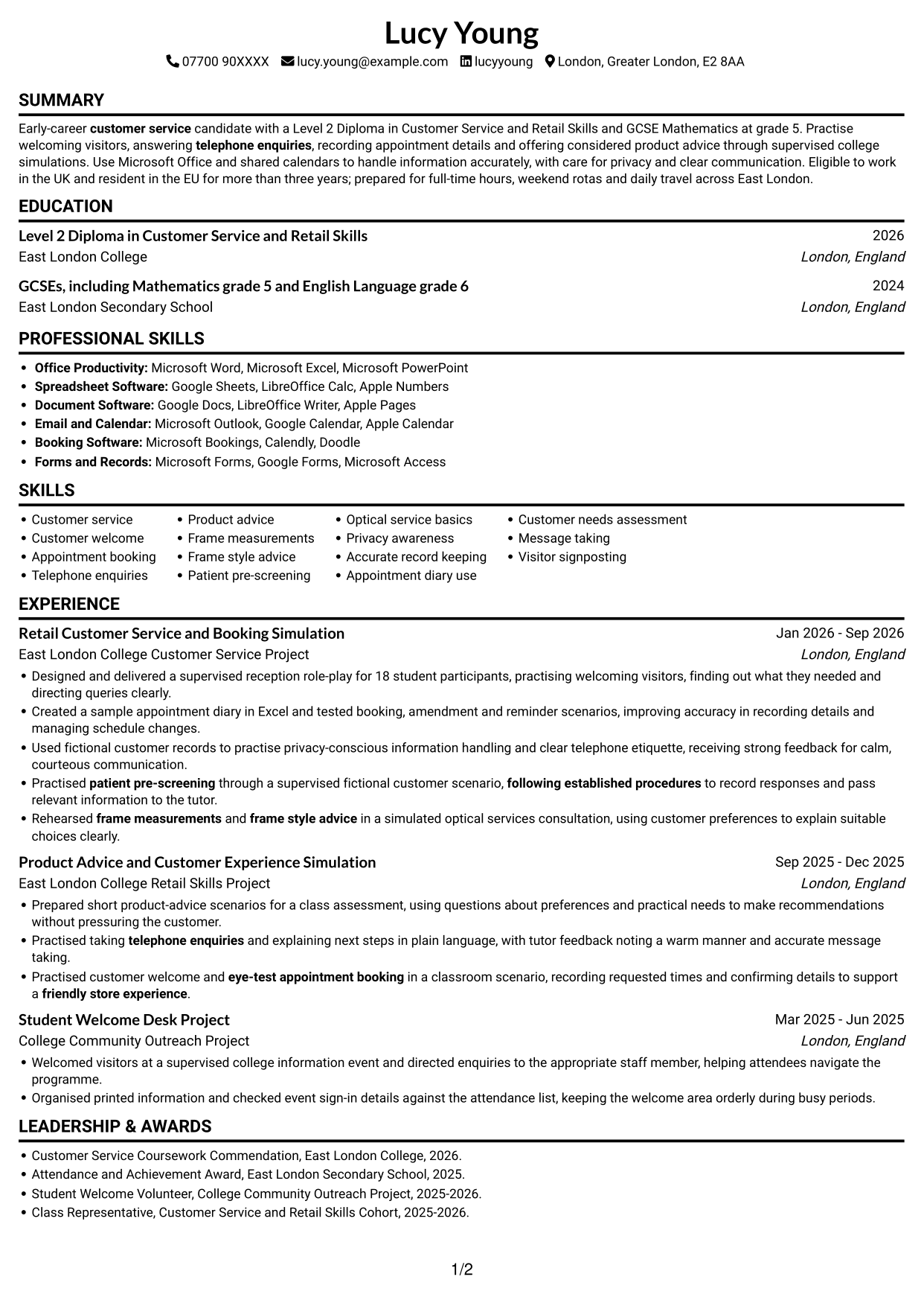CV example — page 1