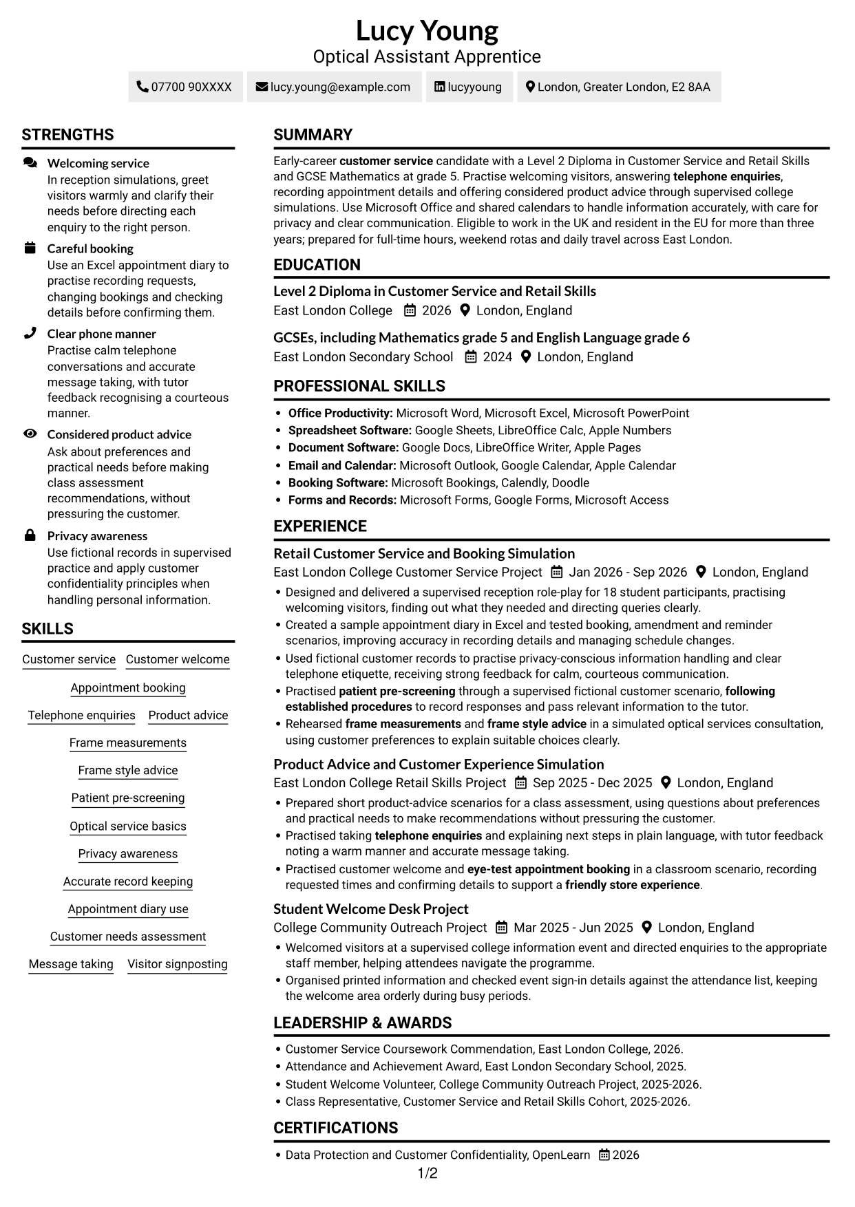 CV example — page 1