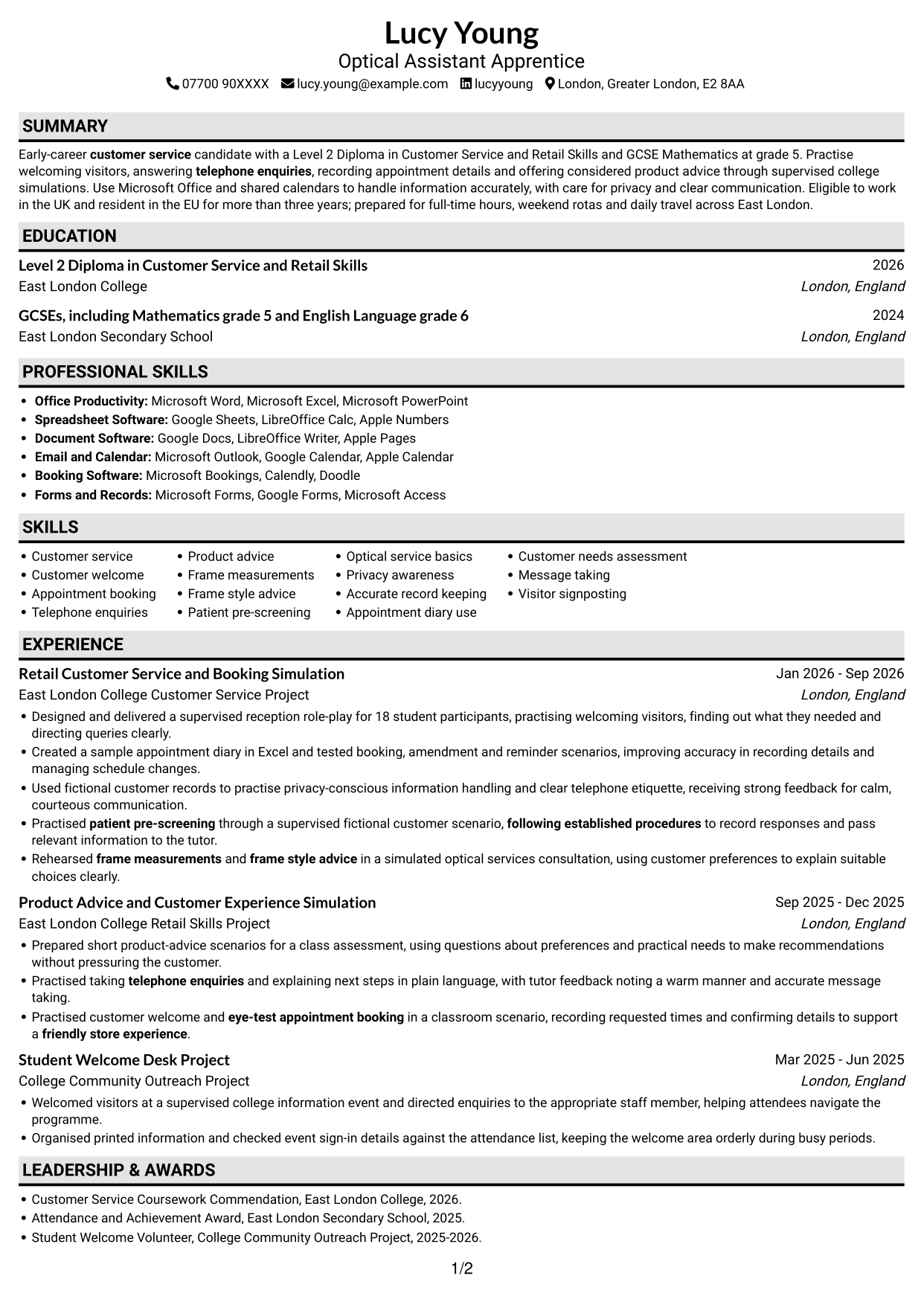 CV example — page 1