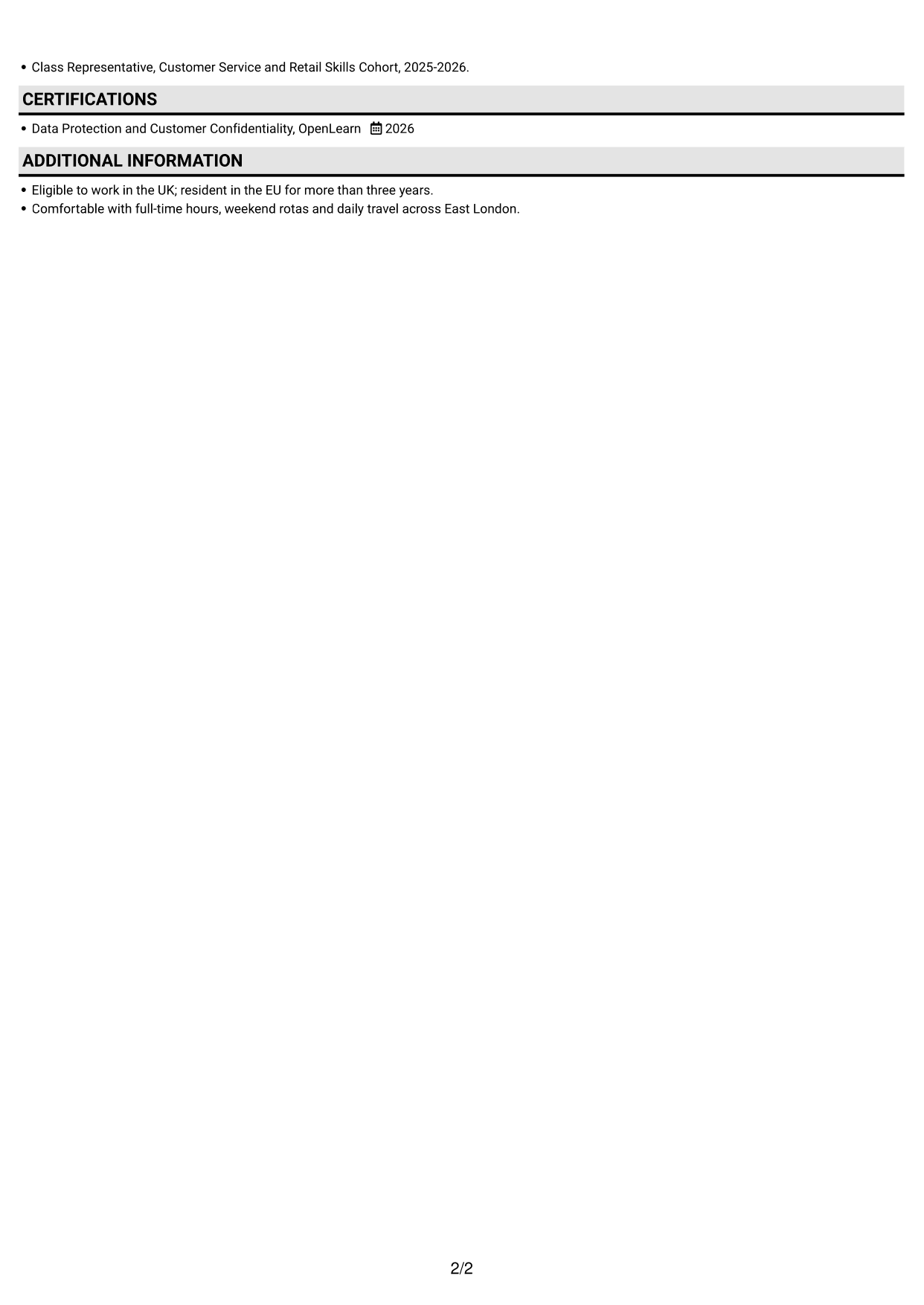 CV example — page 2