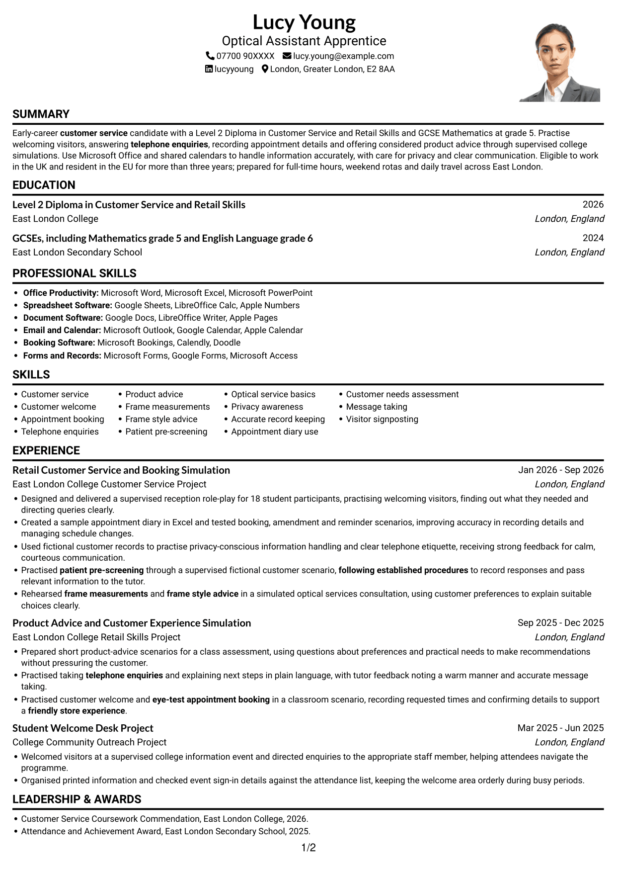 CV example — page 1
