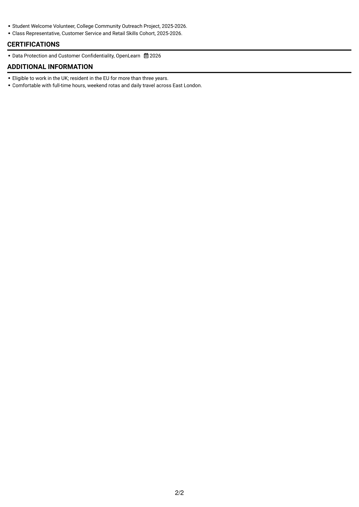 CV example — page 2