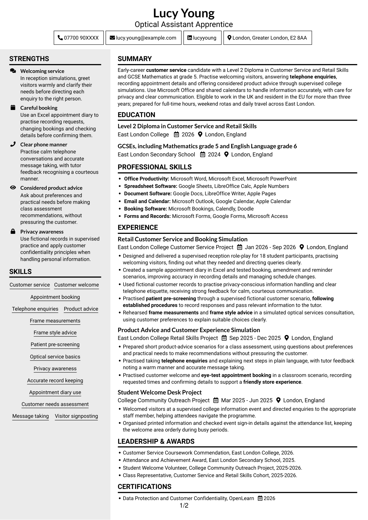 CV example — page 1