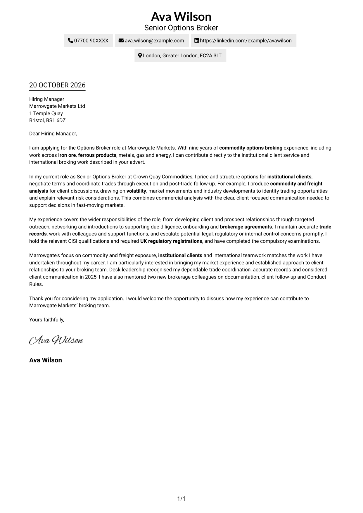 Cover letter example — page 1