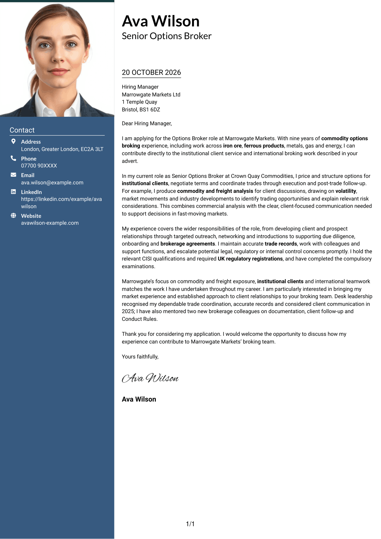 Cover letter example — page 1