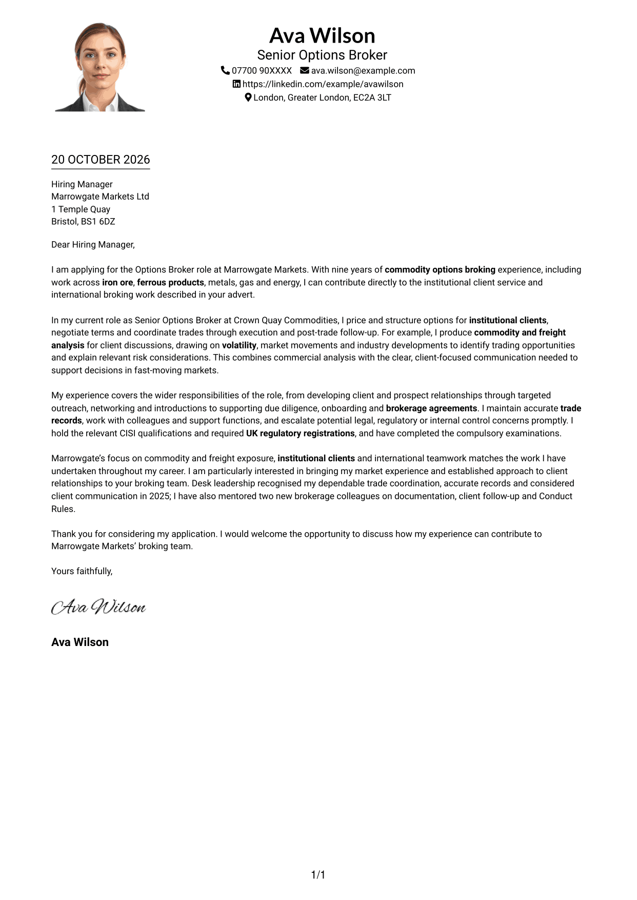 Cover letter example — page 1