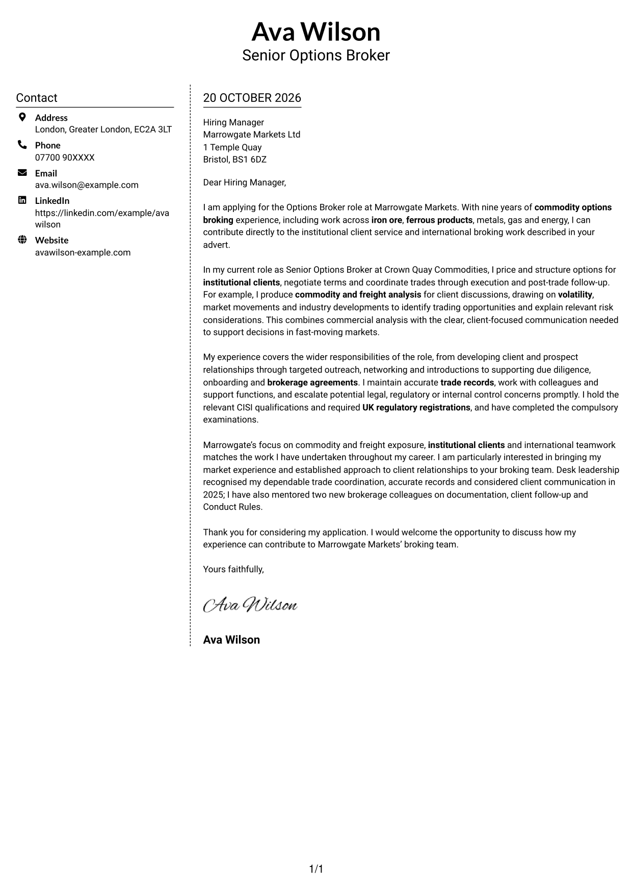 Cover letter example — page 1