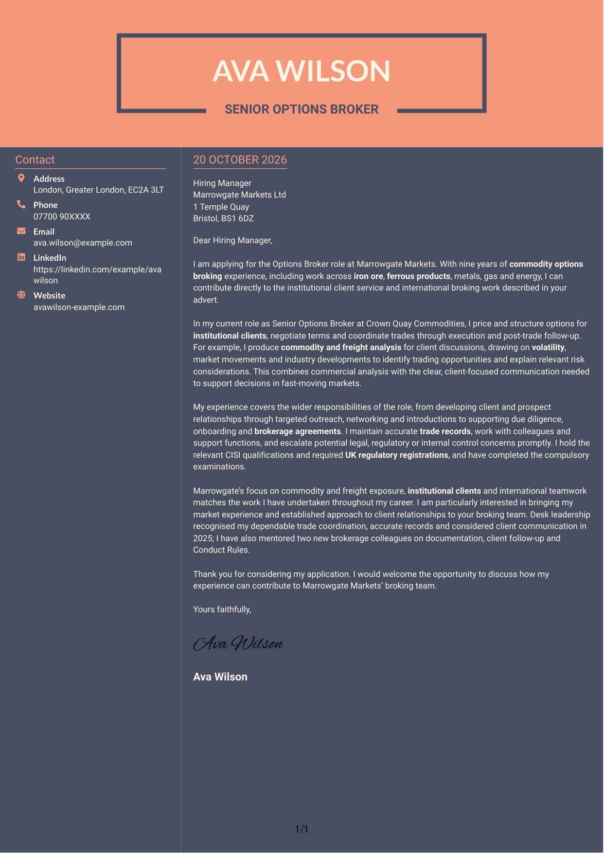 Cover letter example — page 1