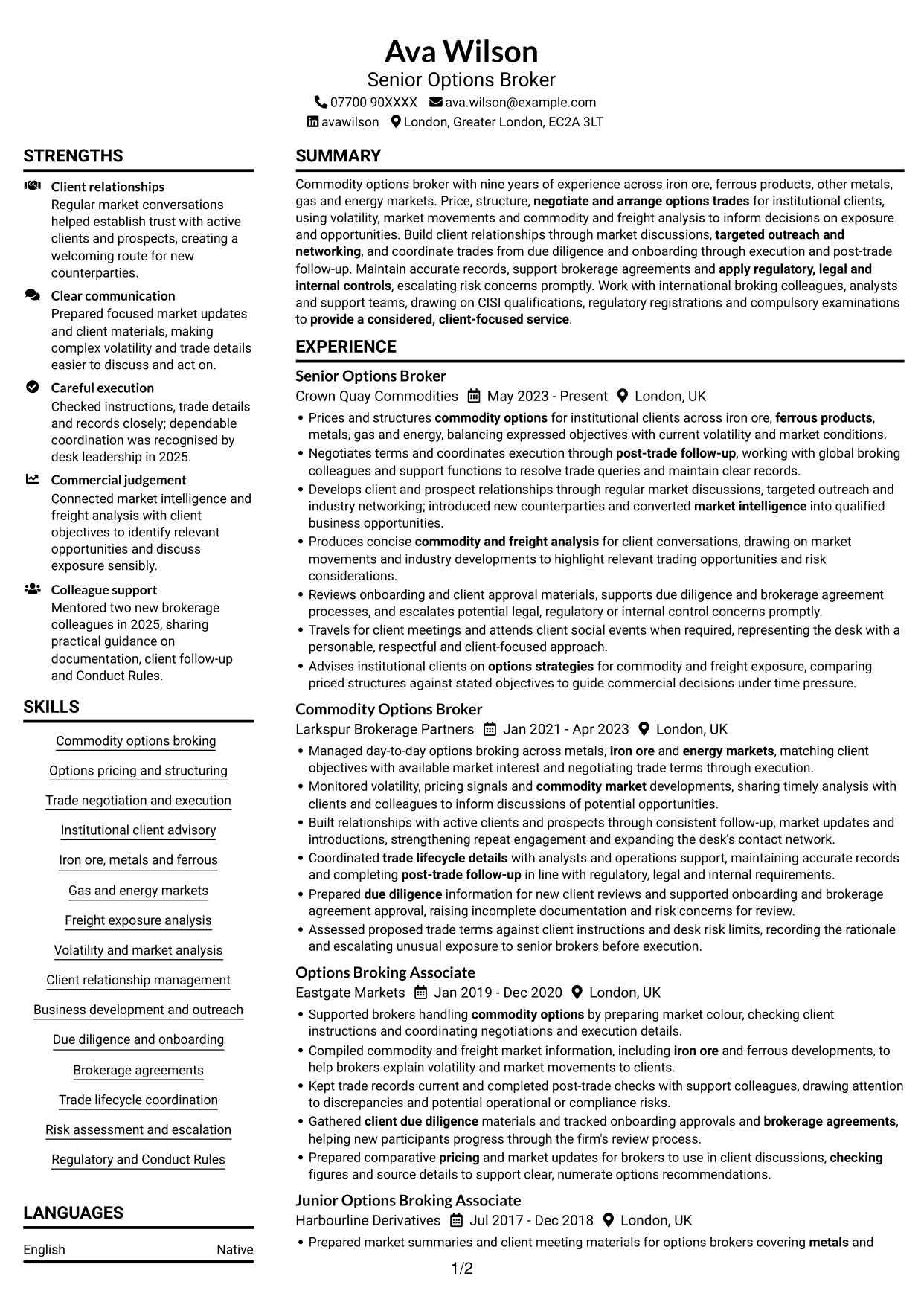 CV example — page 1