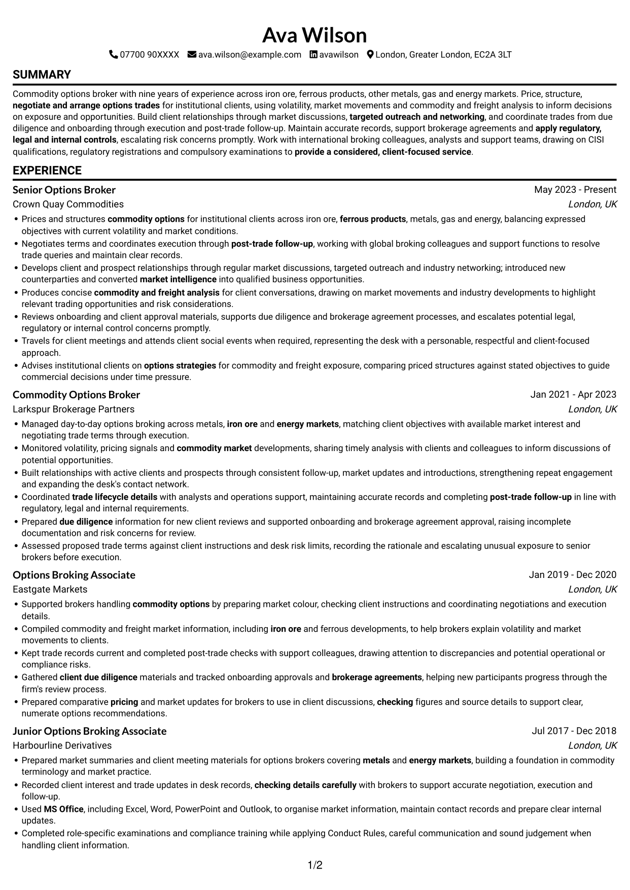 CV example — page 1