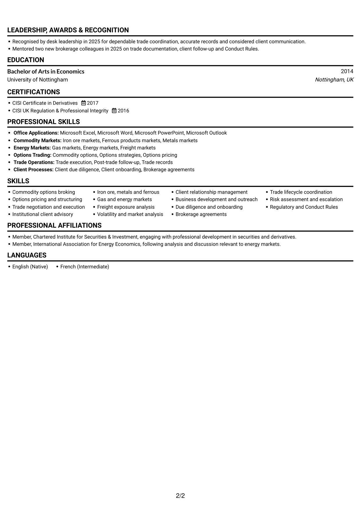 CV example — page 2