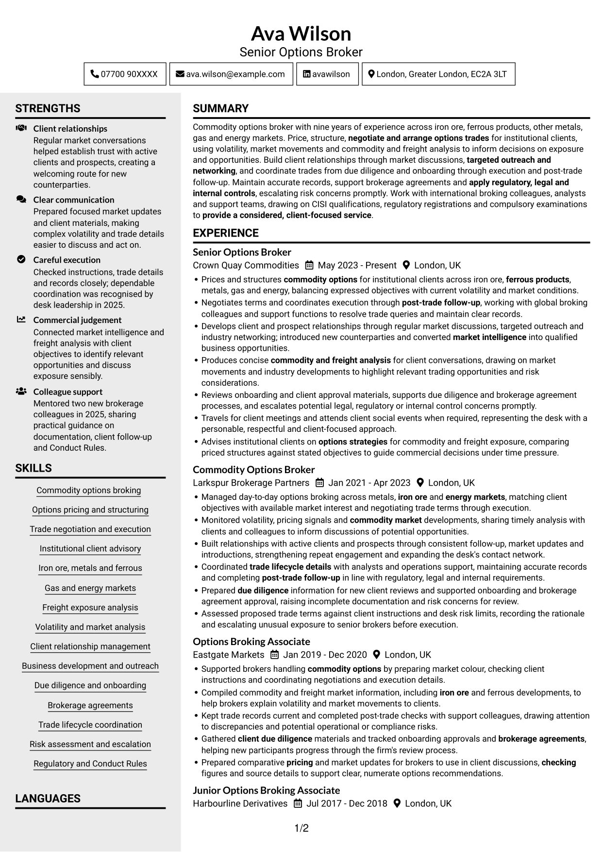 CV example — page 1