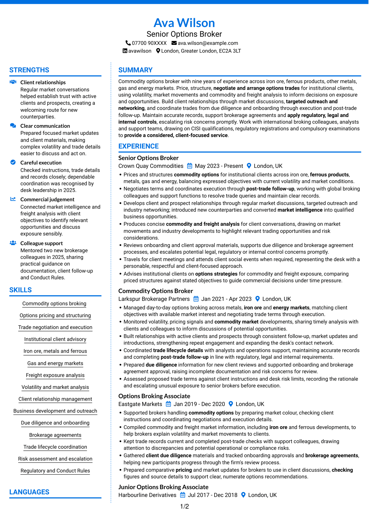 CV example — page 1