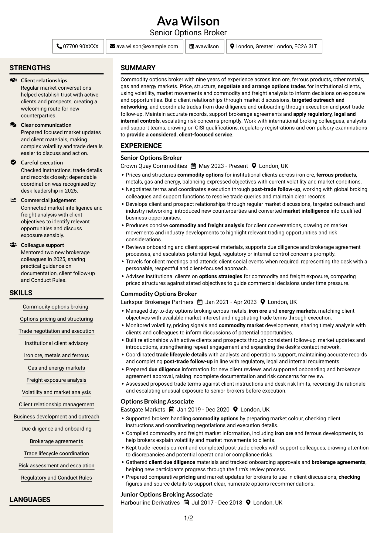 CV example — page 1