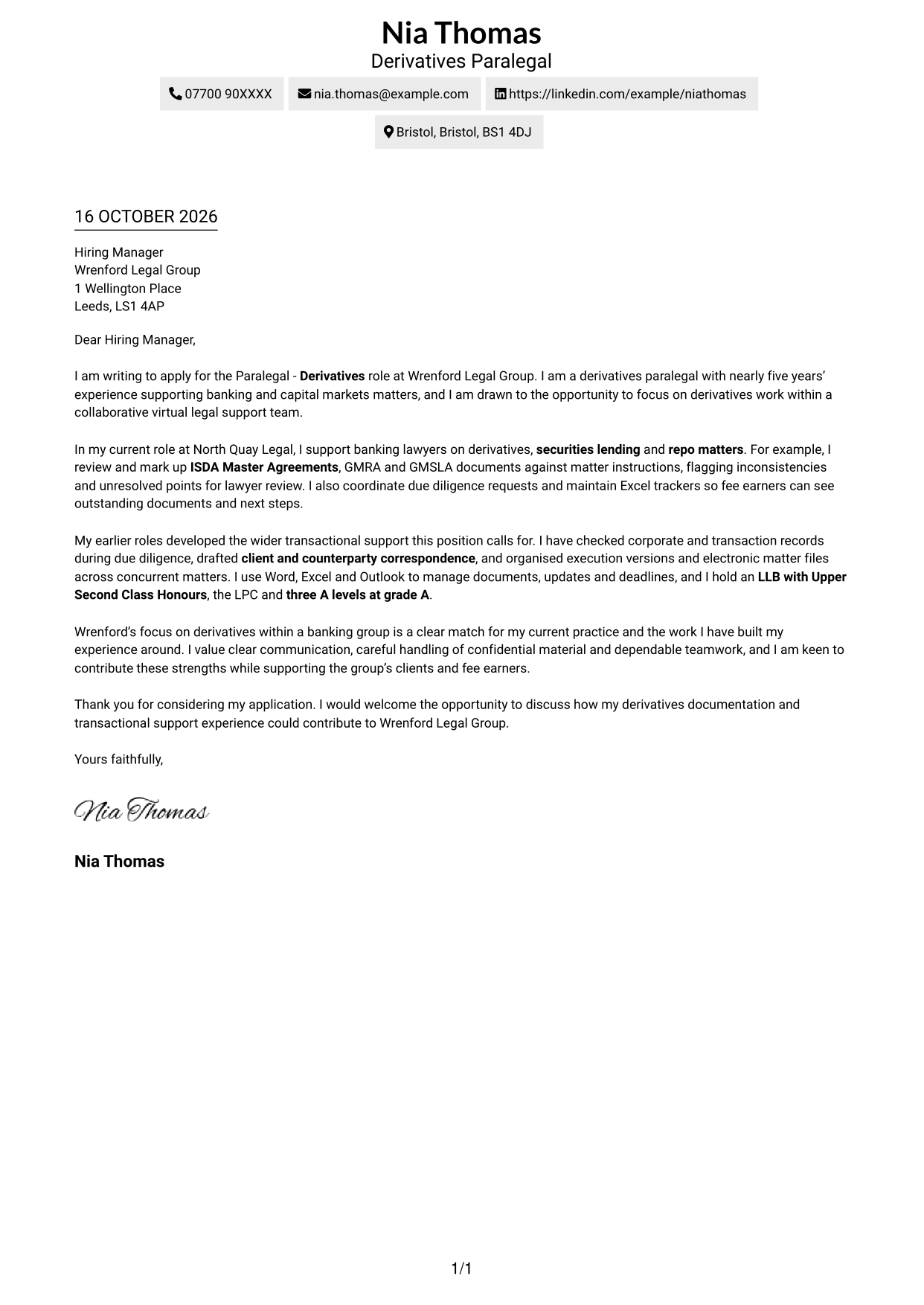 Cover letter example — page 1