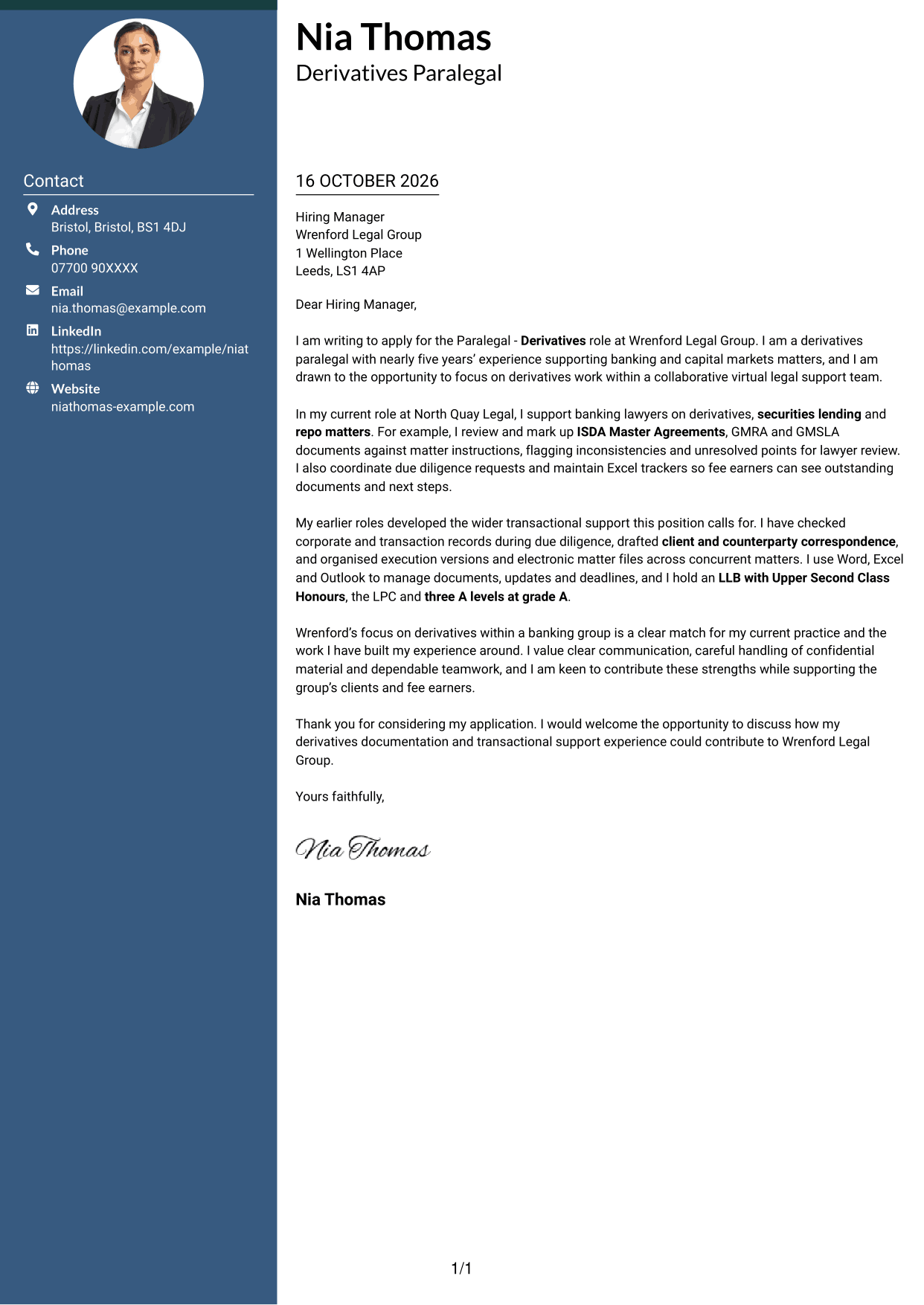 Cover letter example — page 1
