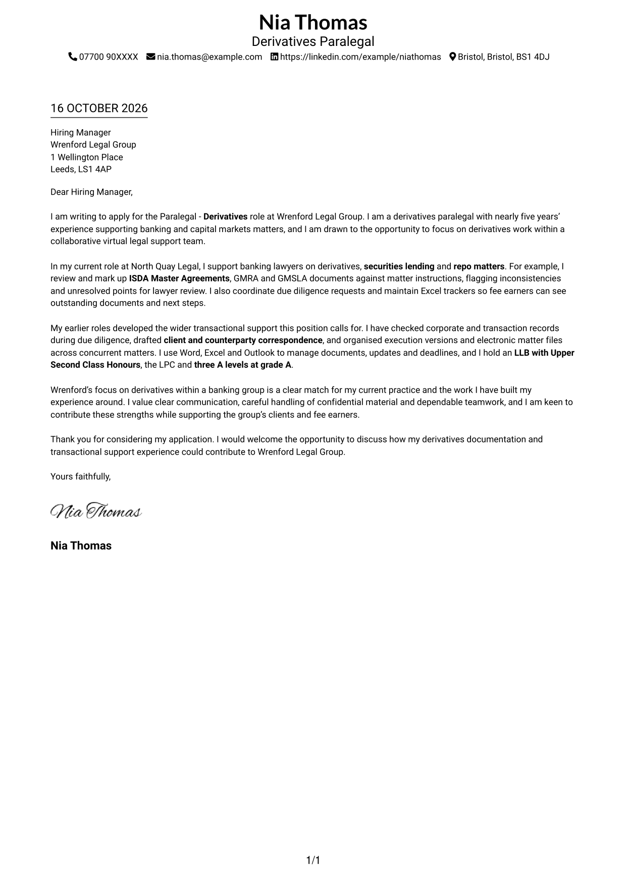 Cover letter example — page 1