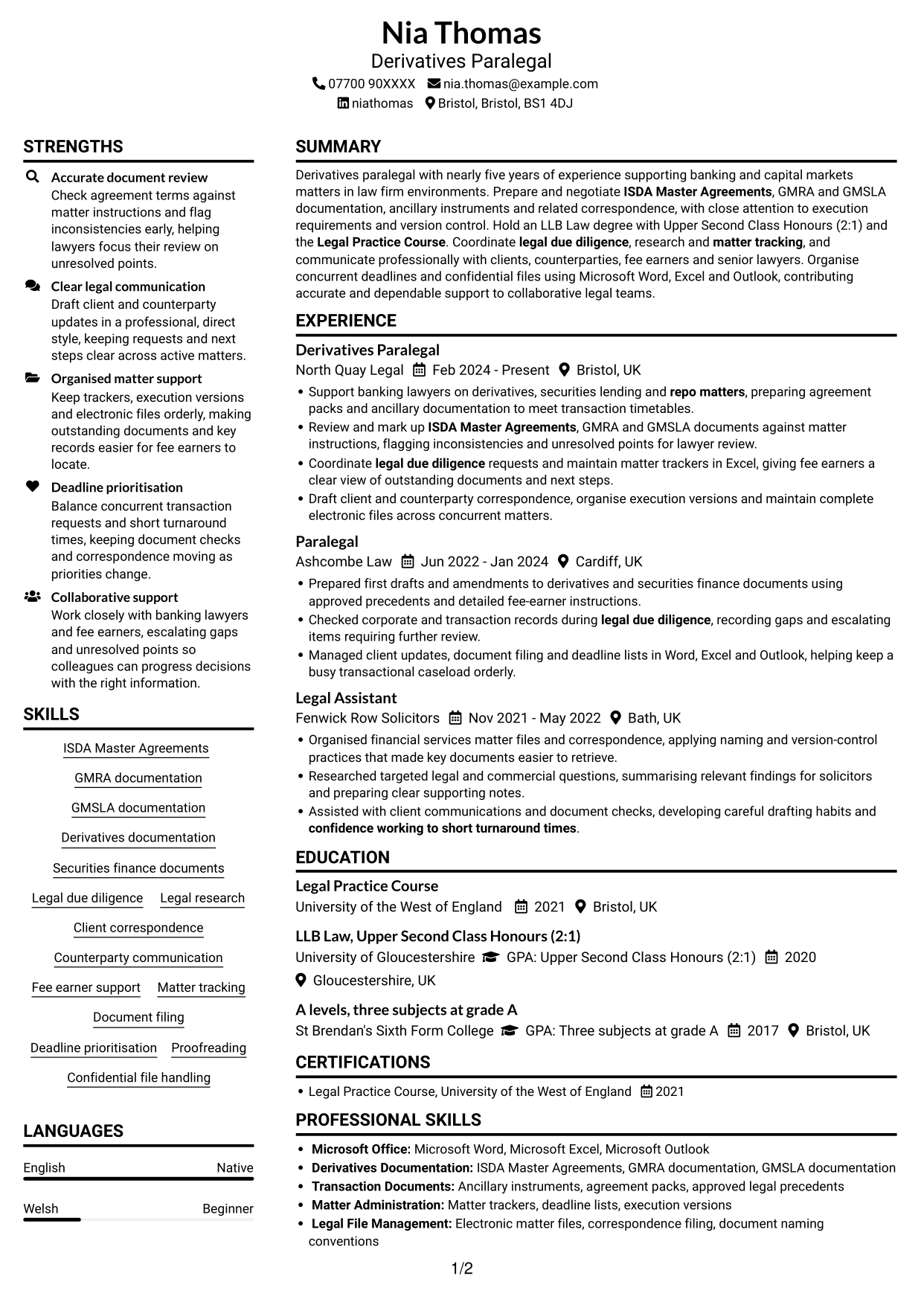 CV example — page 1