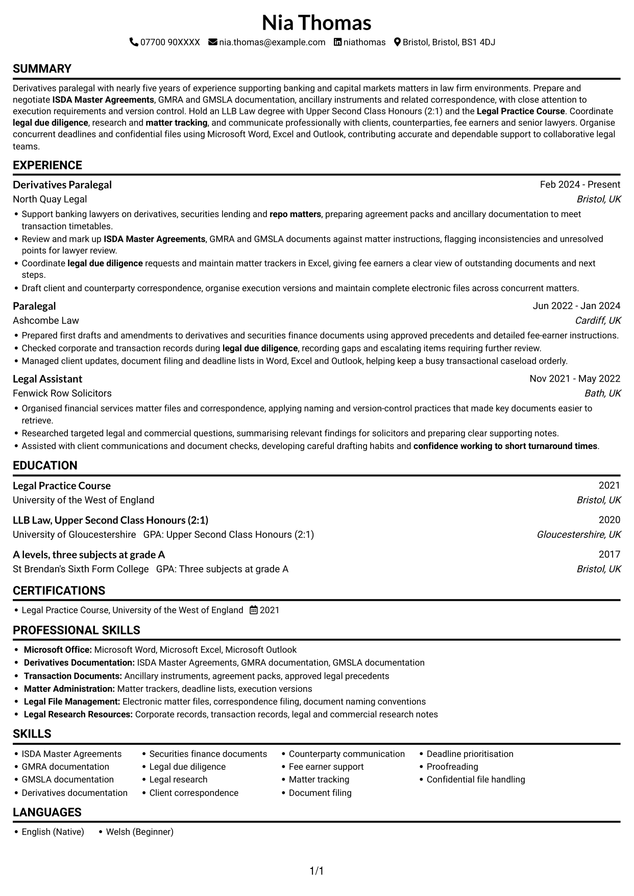 CV example — page 1
