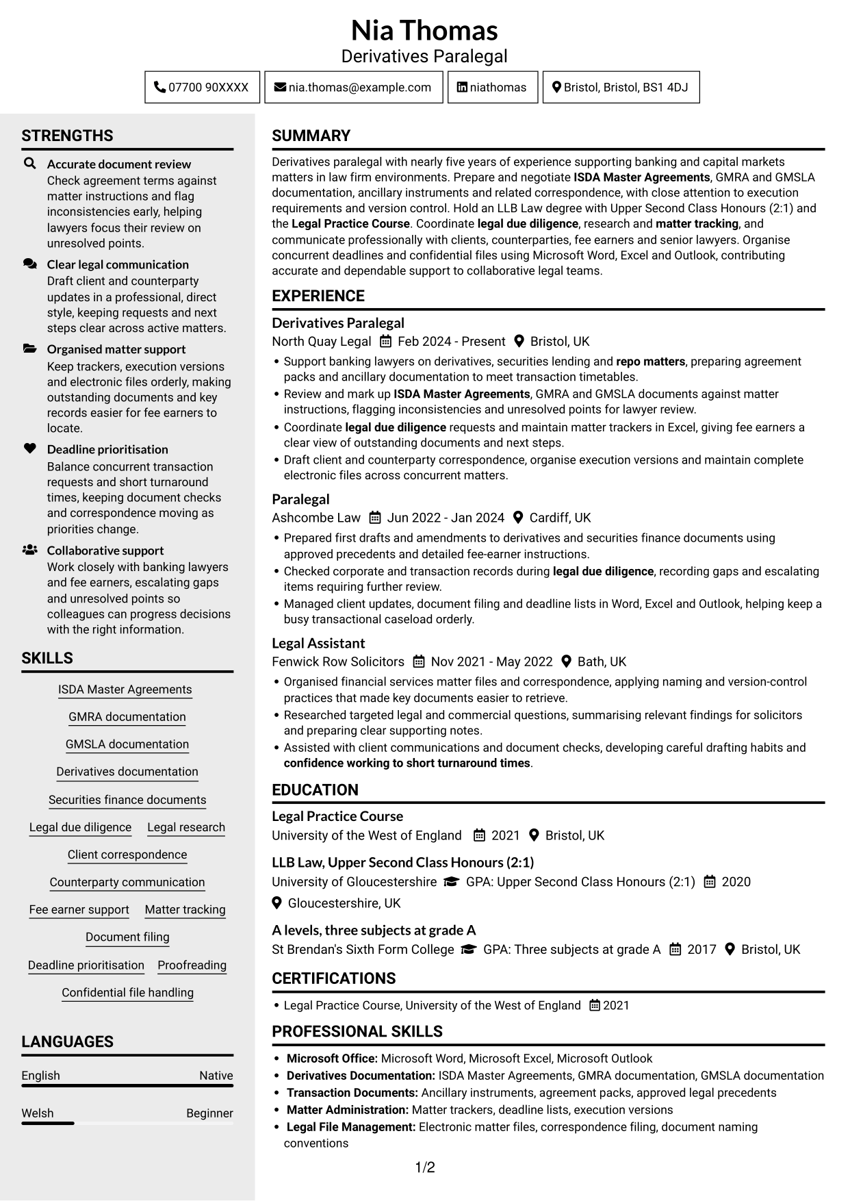 CV example — page 1