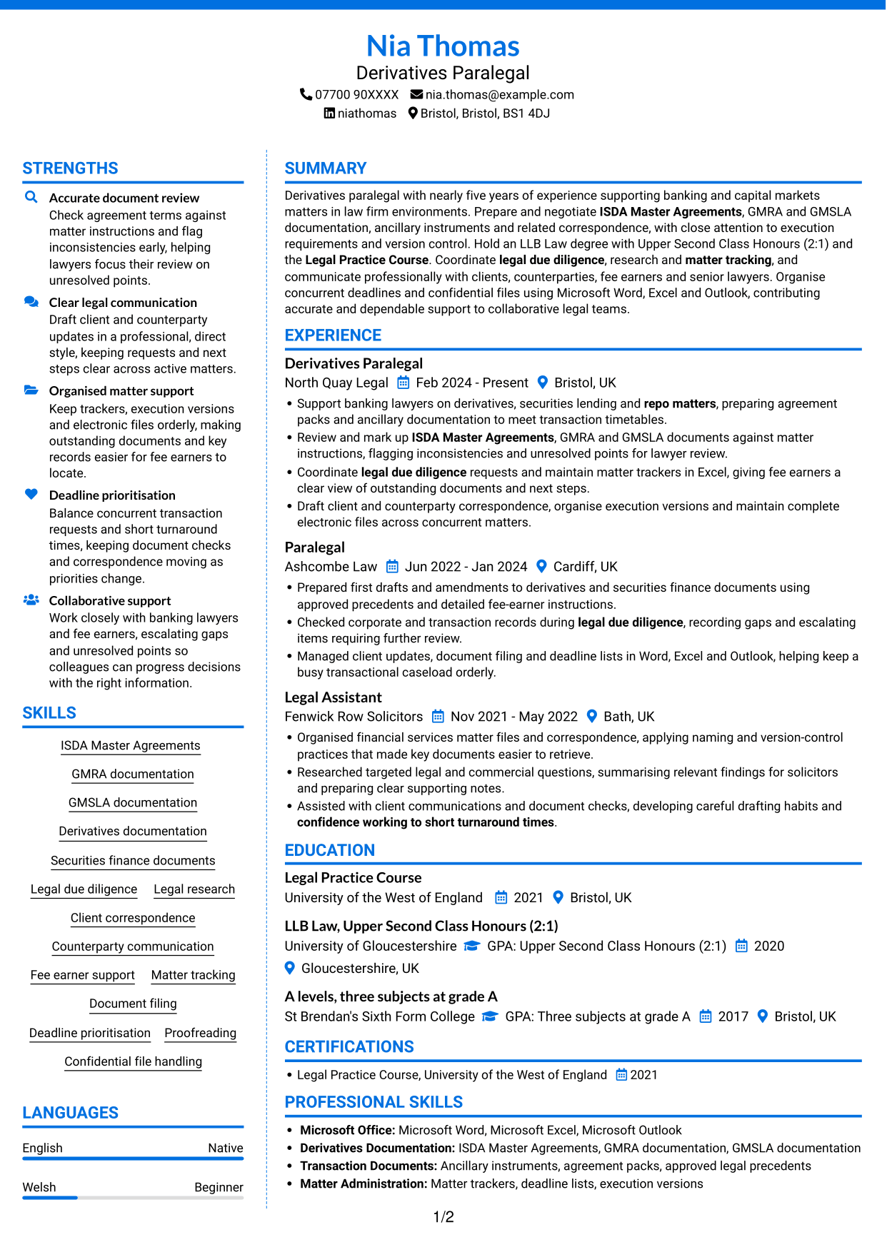 CV example — page 1