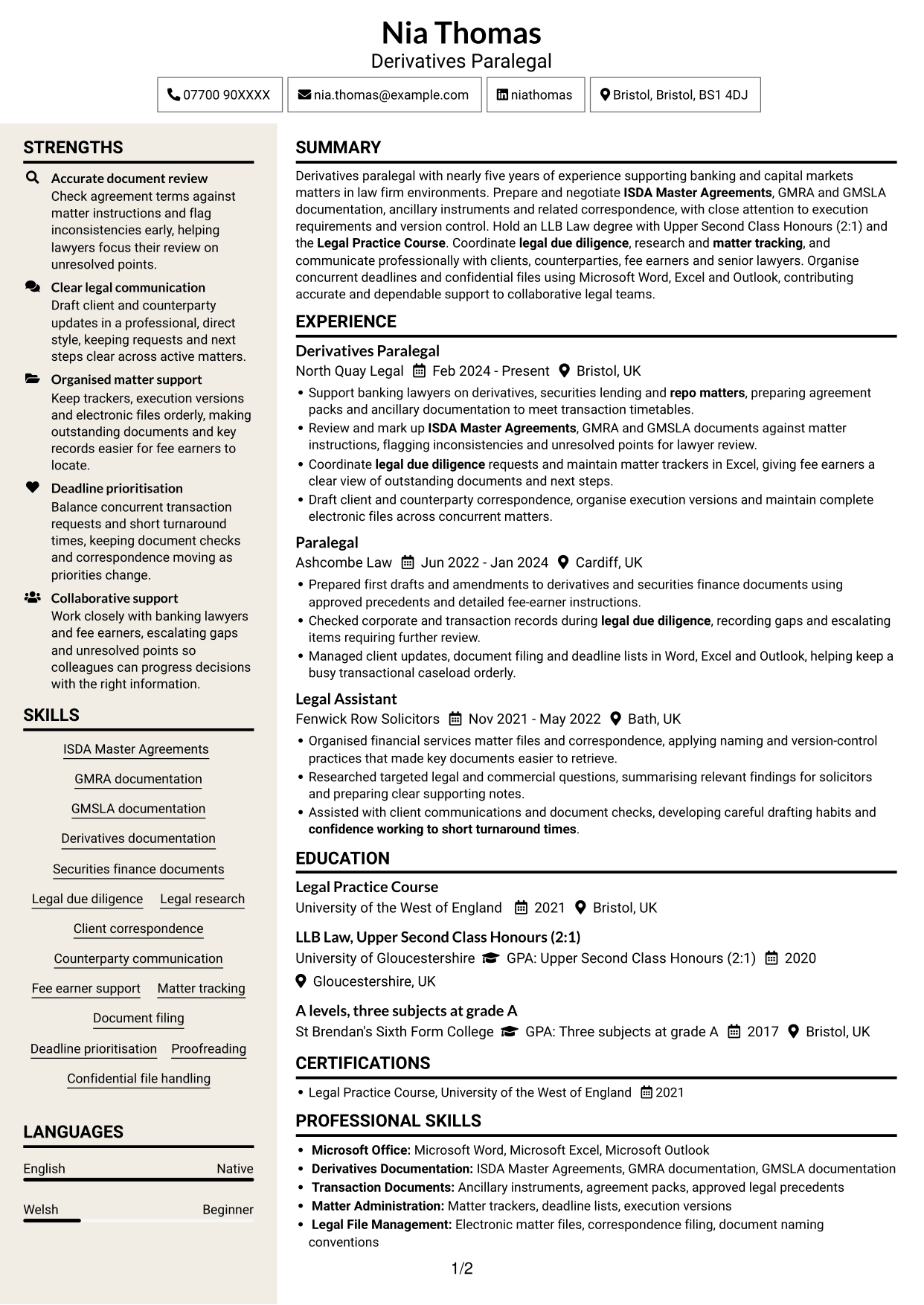 CV example — page 1