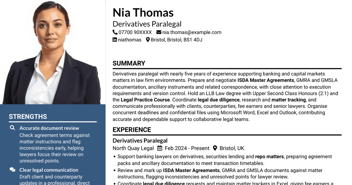 7 Paralegal - Derivatives CV Templates with Example