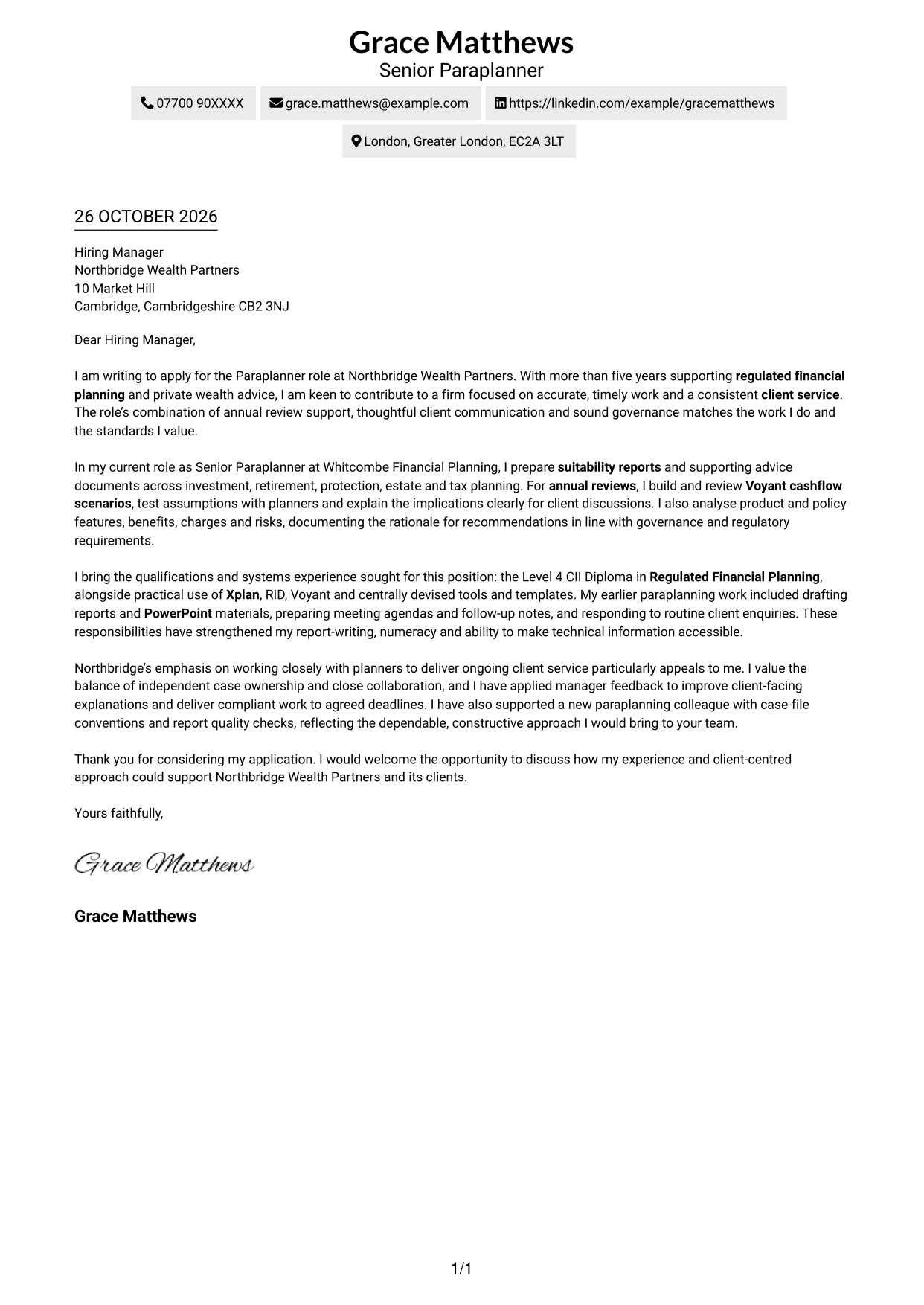 Cover letter example — page 1
