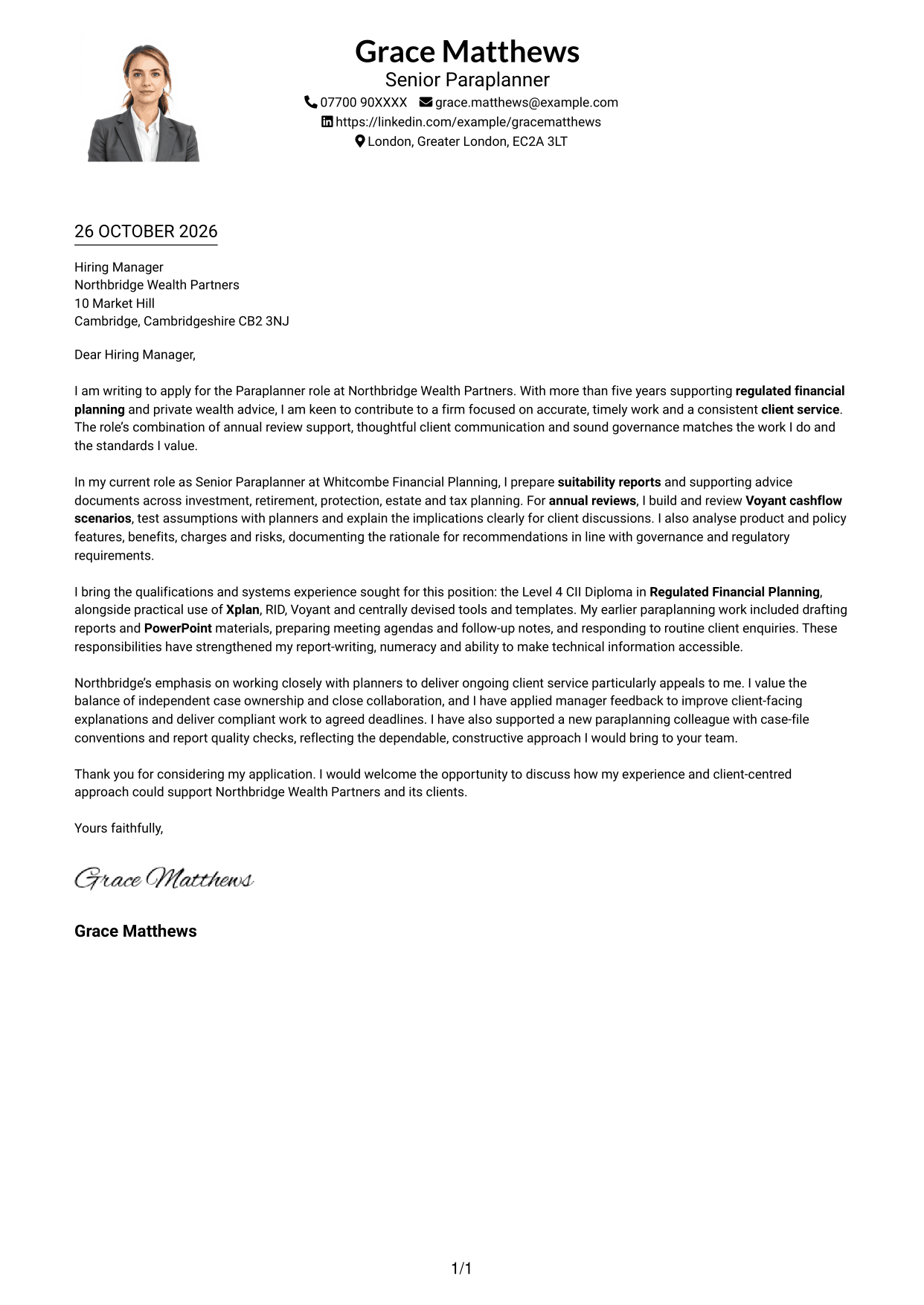 Cover letter example — page 1