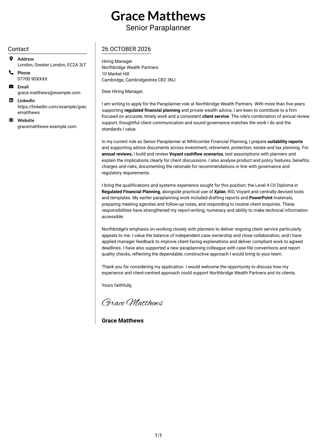 Cover letter example — page 1