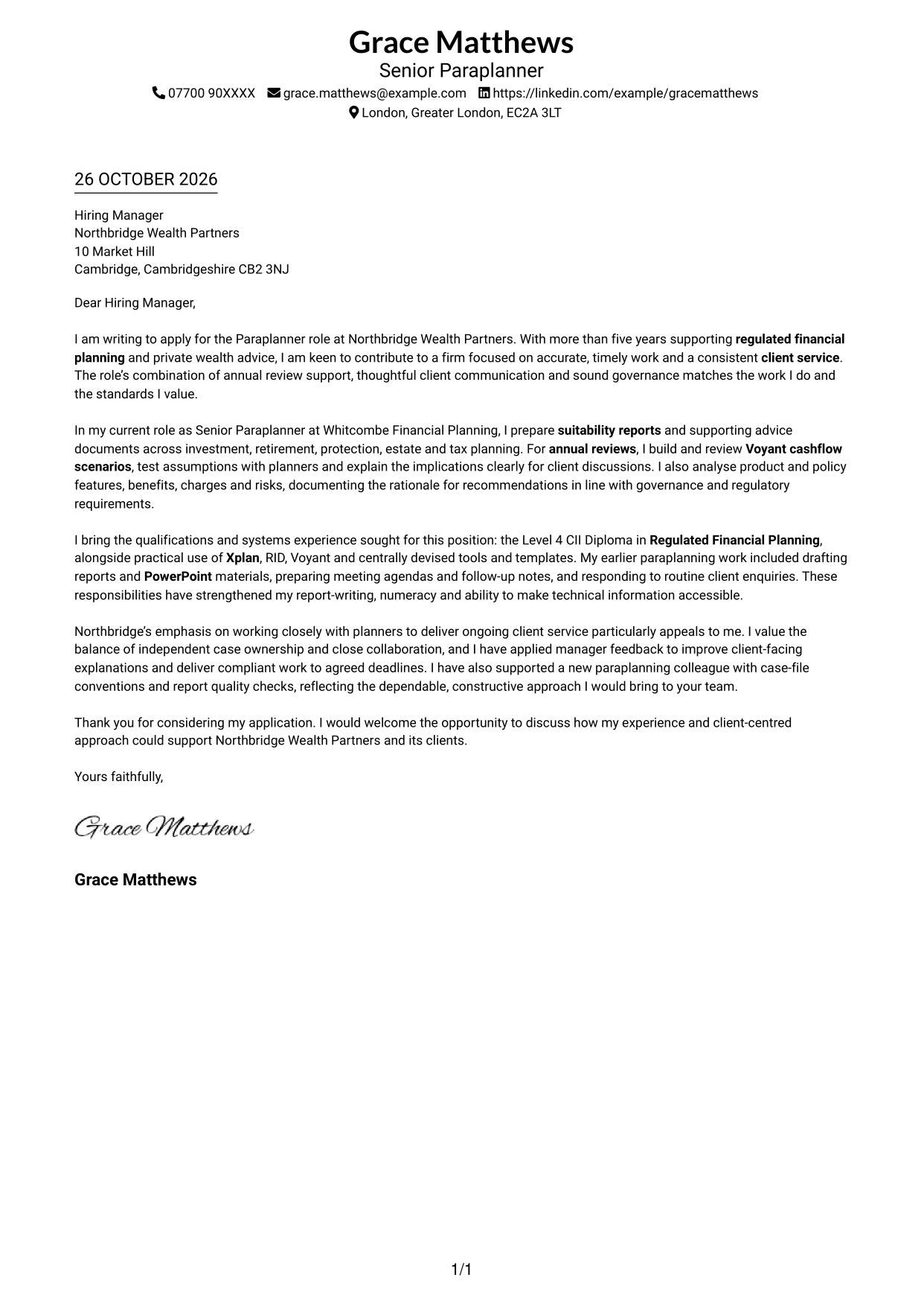 Cover letter example — page 1