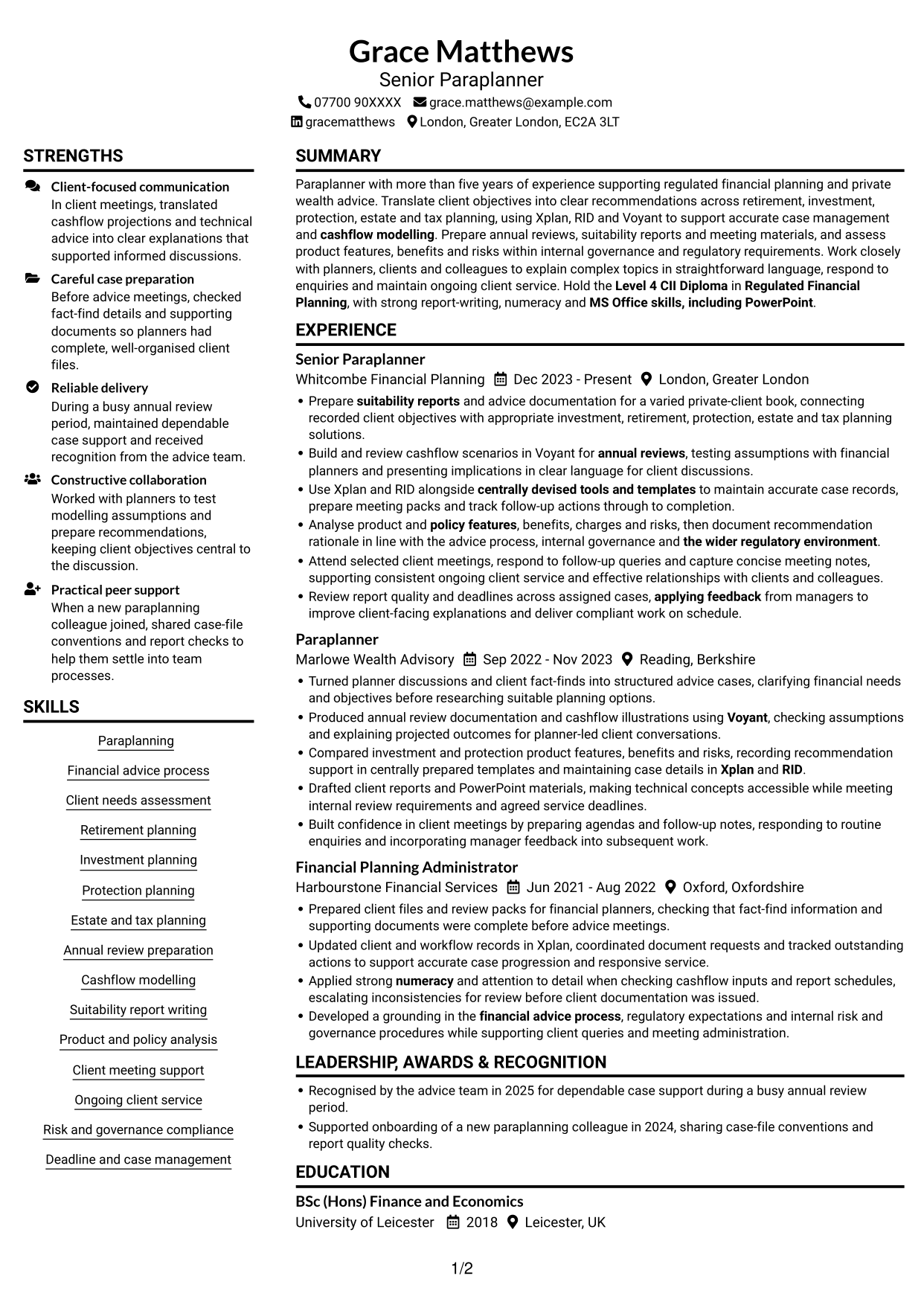 CV example — page 1