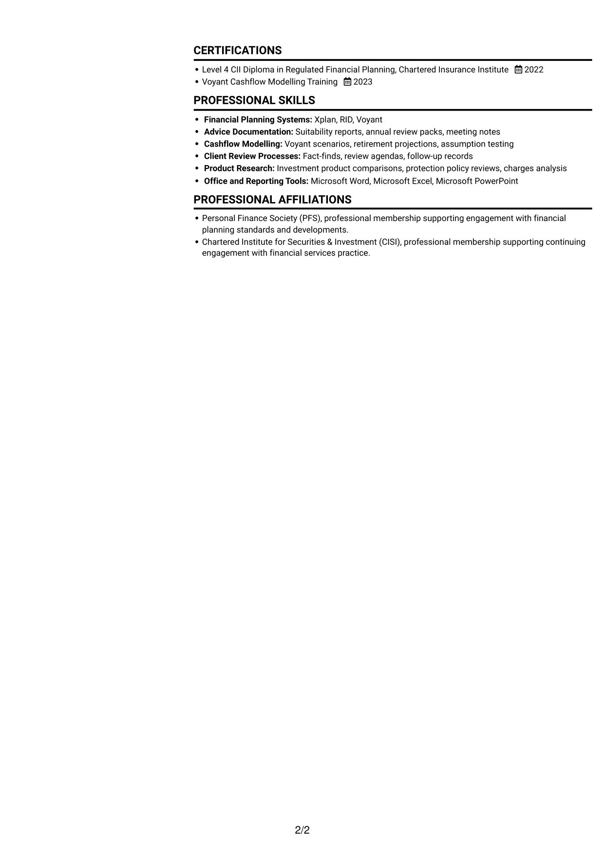 CV example — page 2