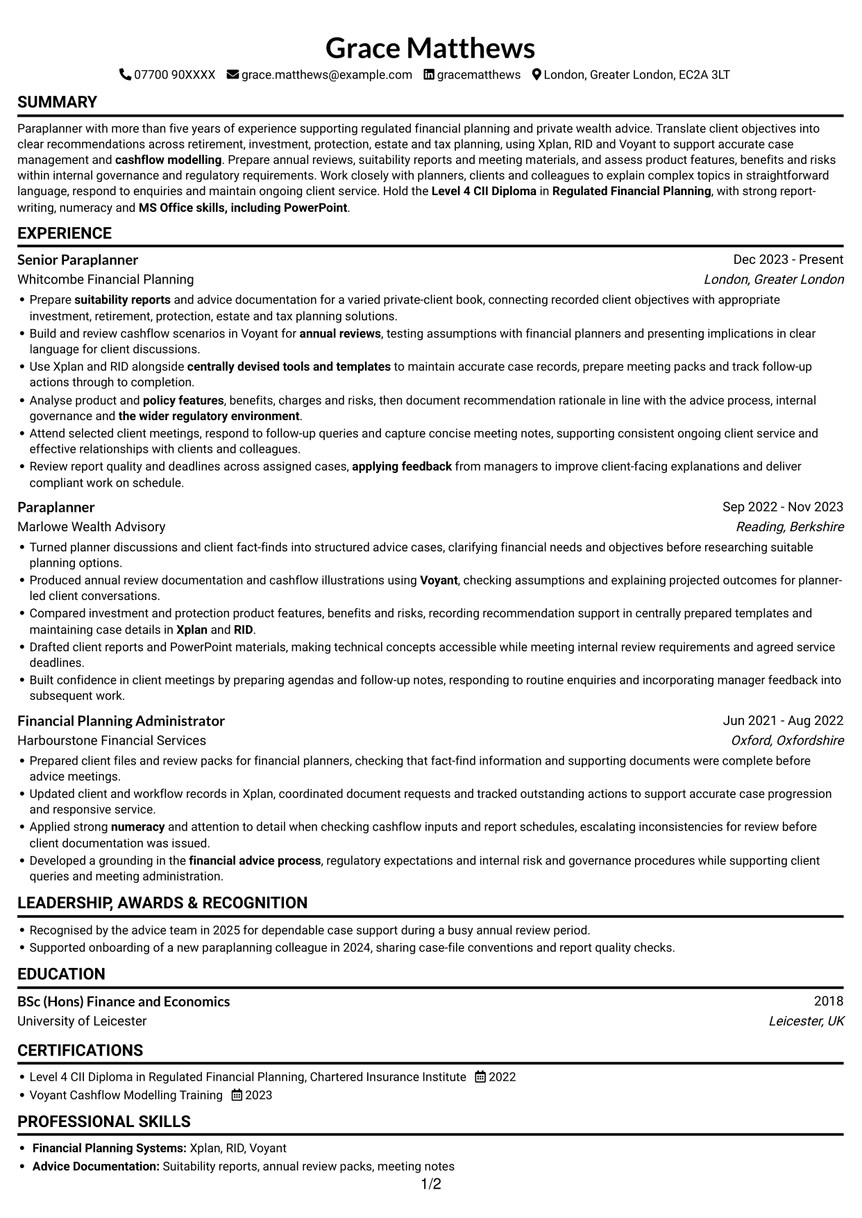 CV example — page 1