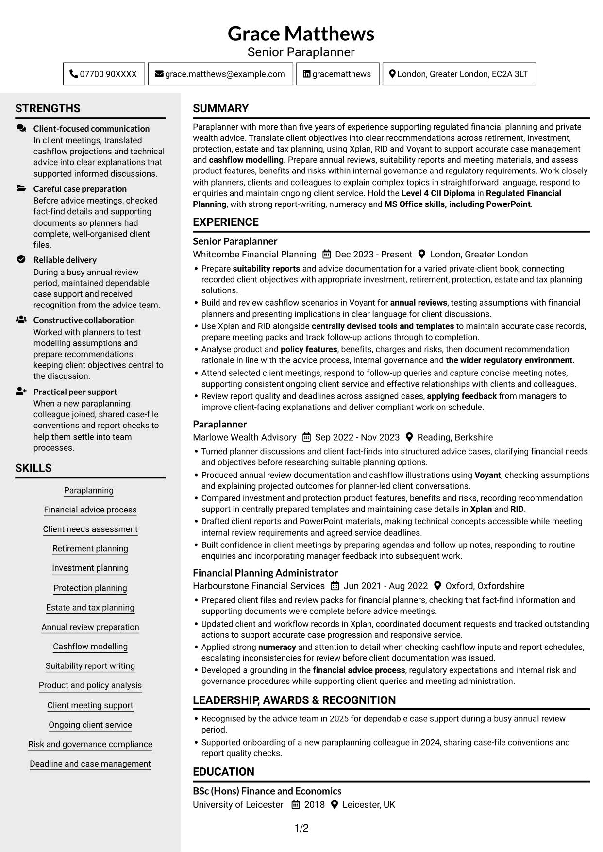 CV example — page 1