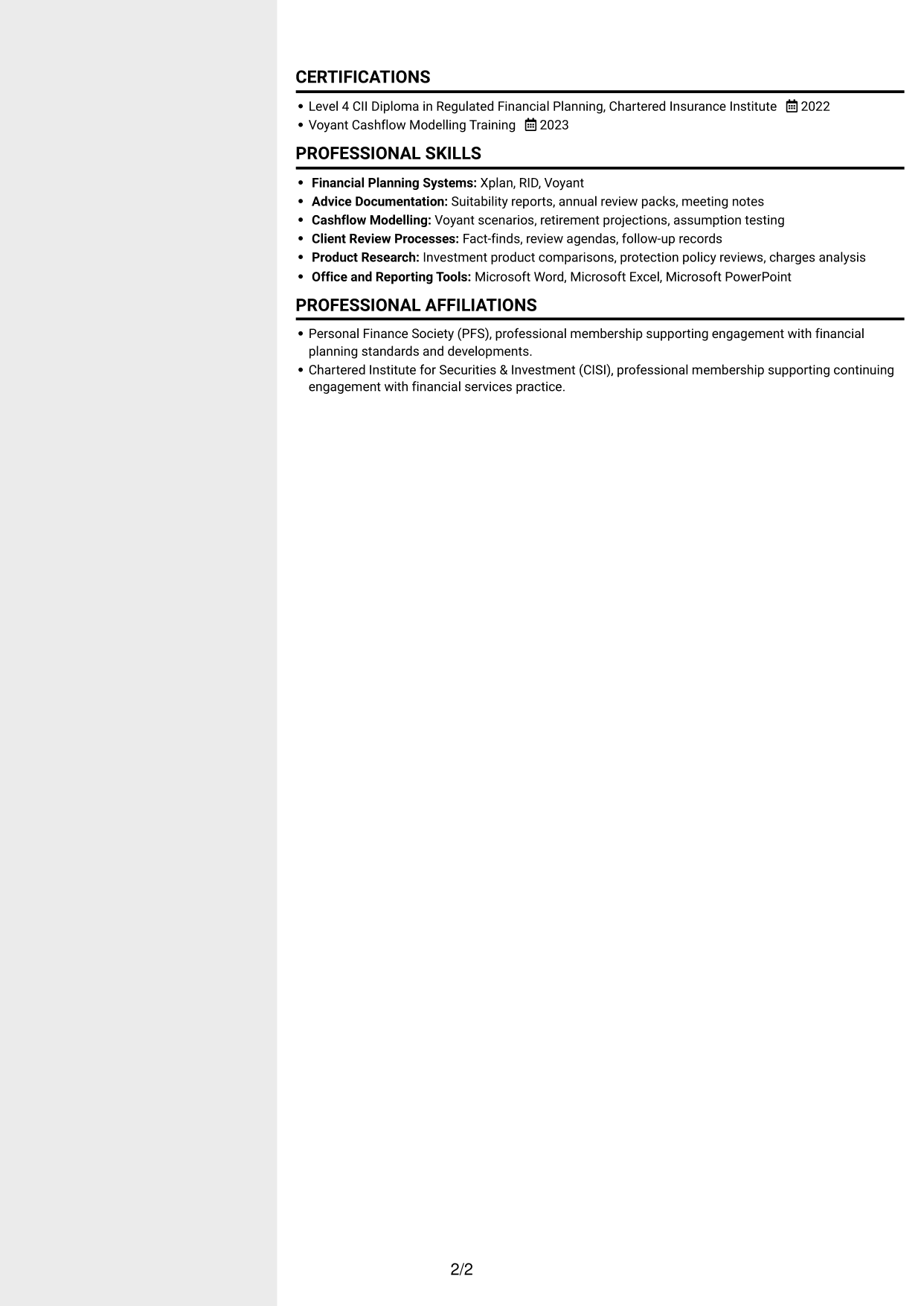 CV example — page 2