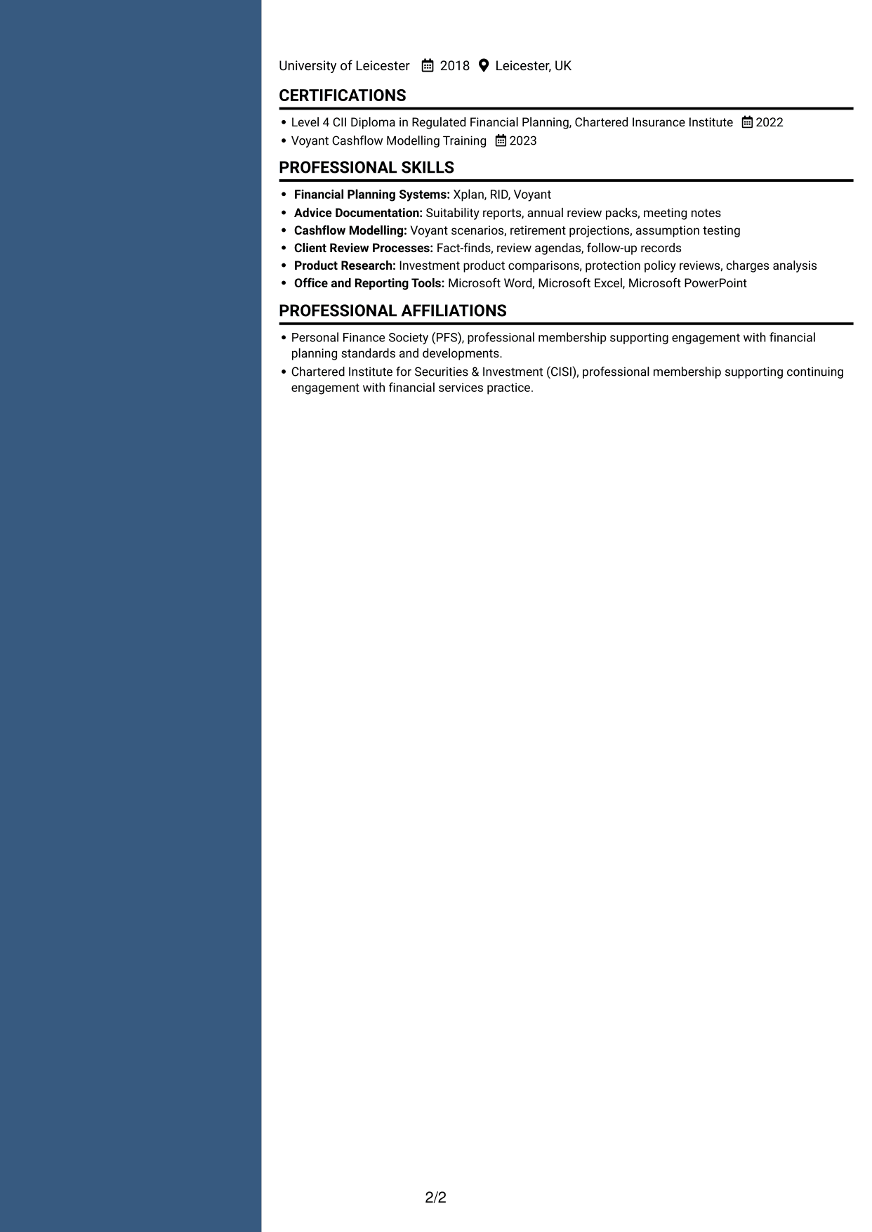 CV example — page 2