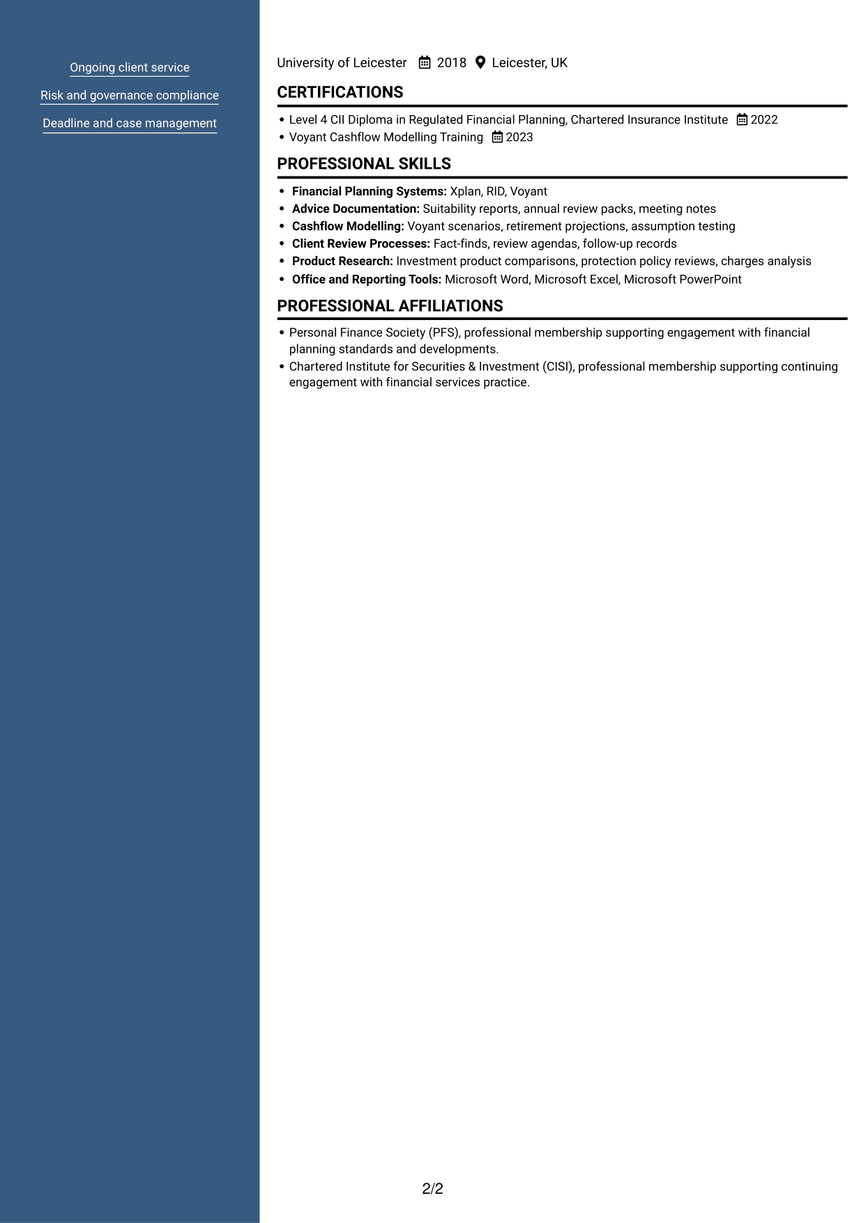 CV example — page 2