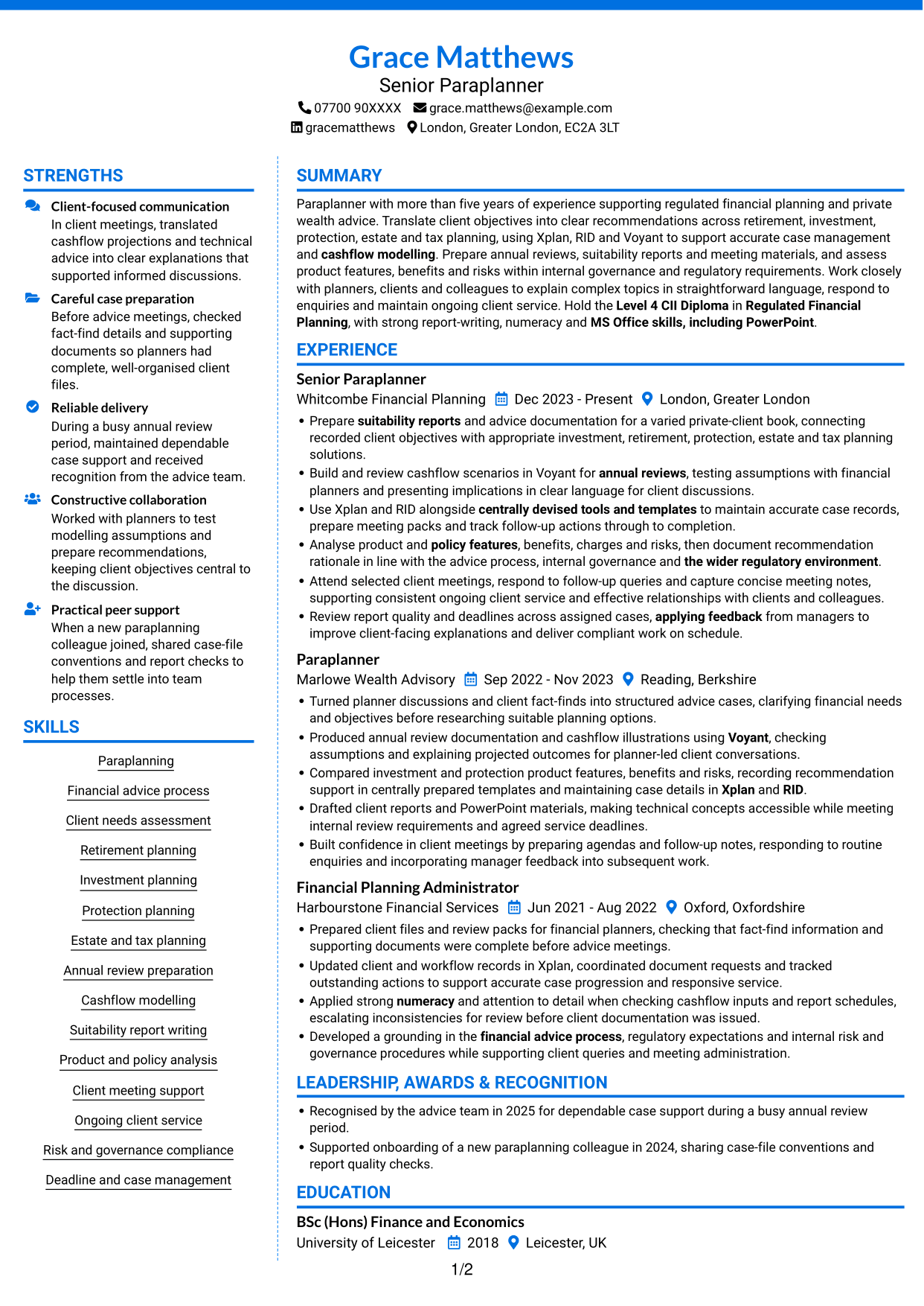 CV example — page 1