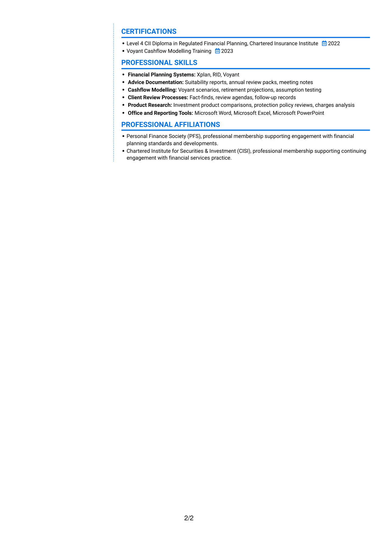 CV example — page 2