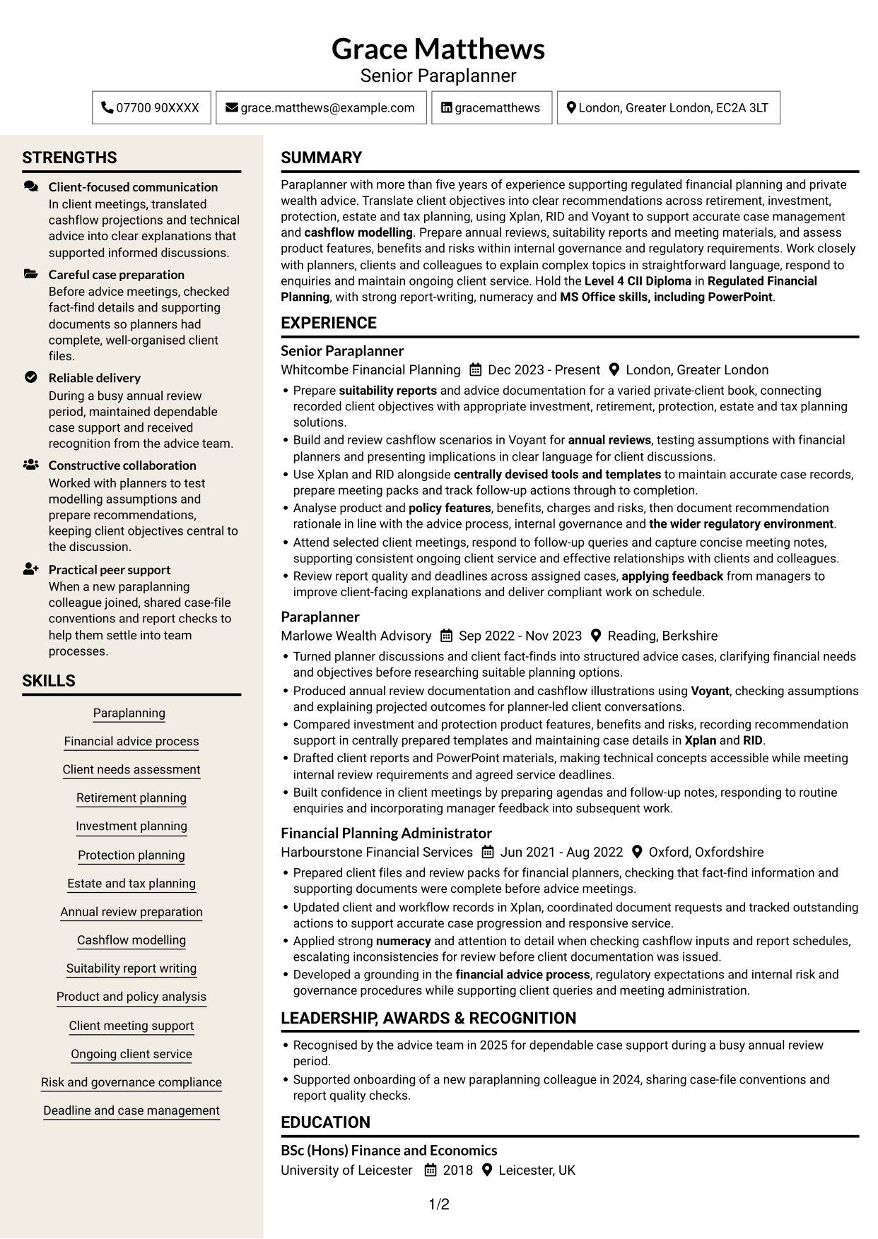 CV example — page 1
