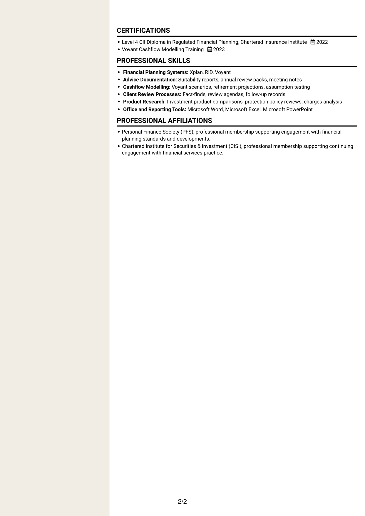 CV example — page 2