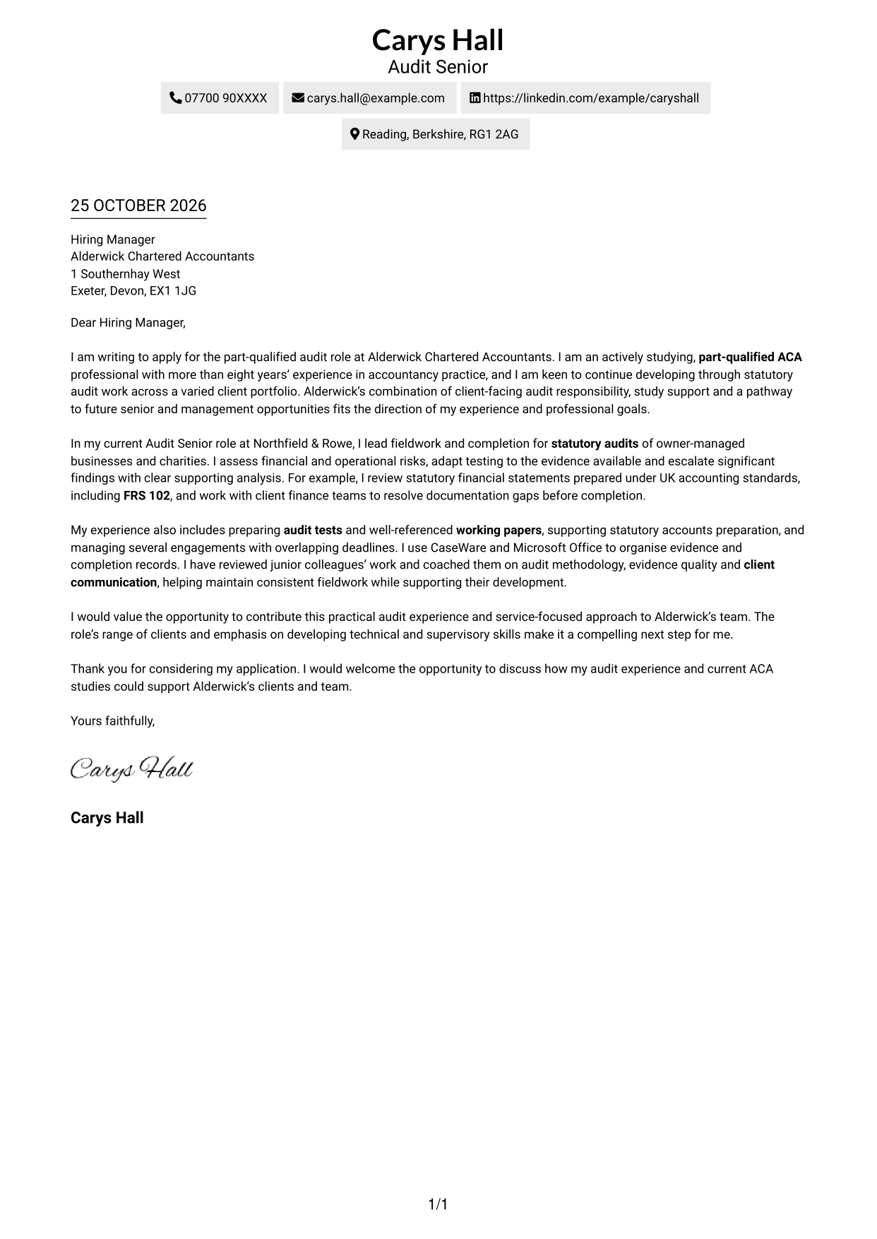 Cover letter example — page 1