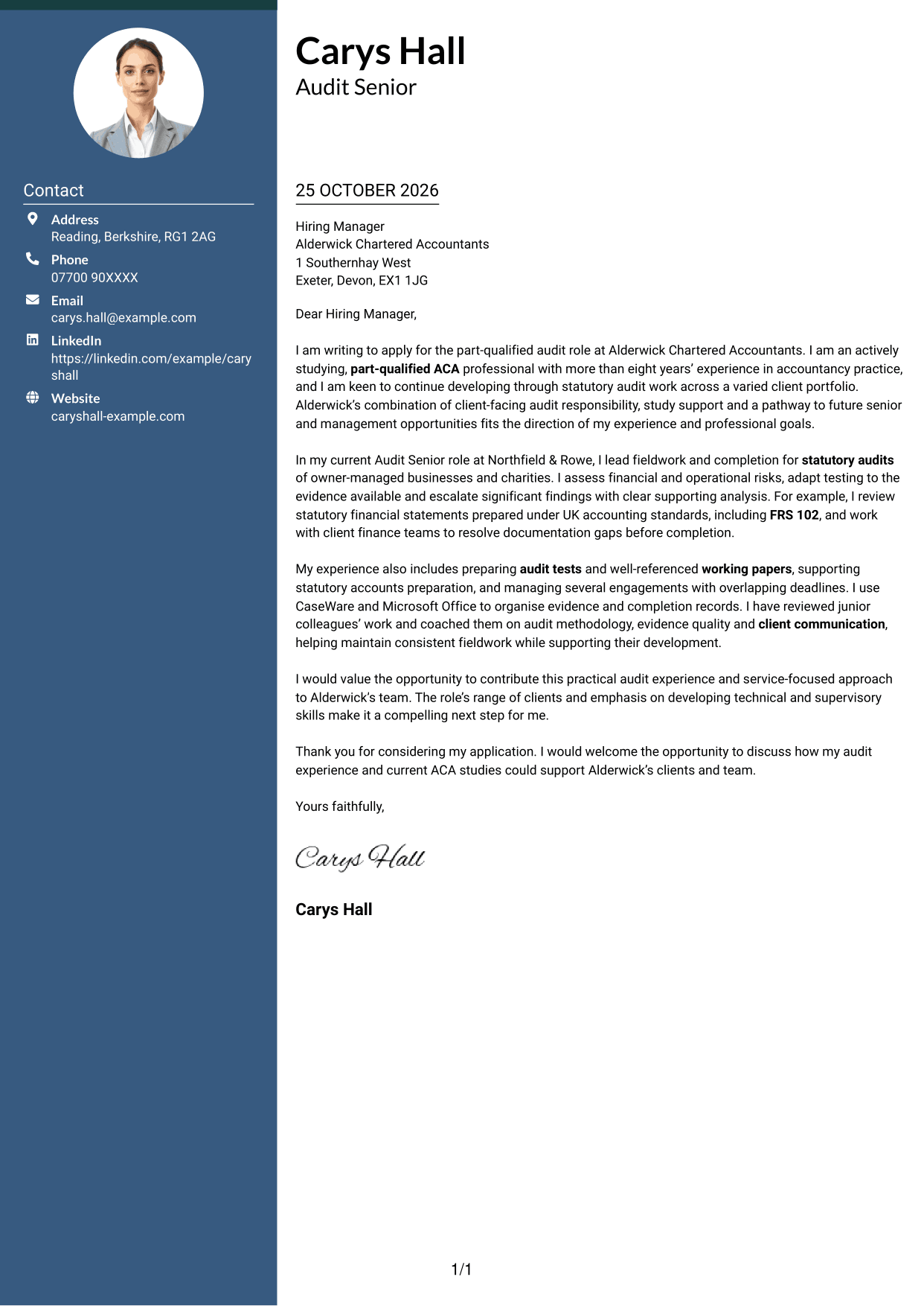 Cover letter example — page 1