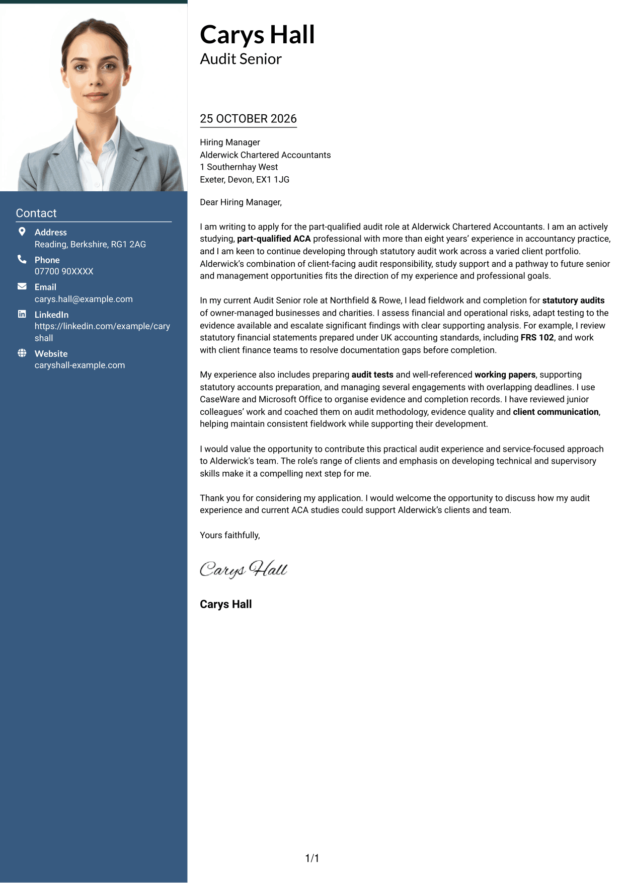 Cover letter example — page 1